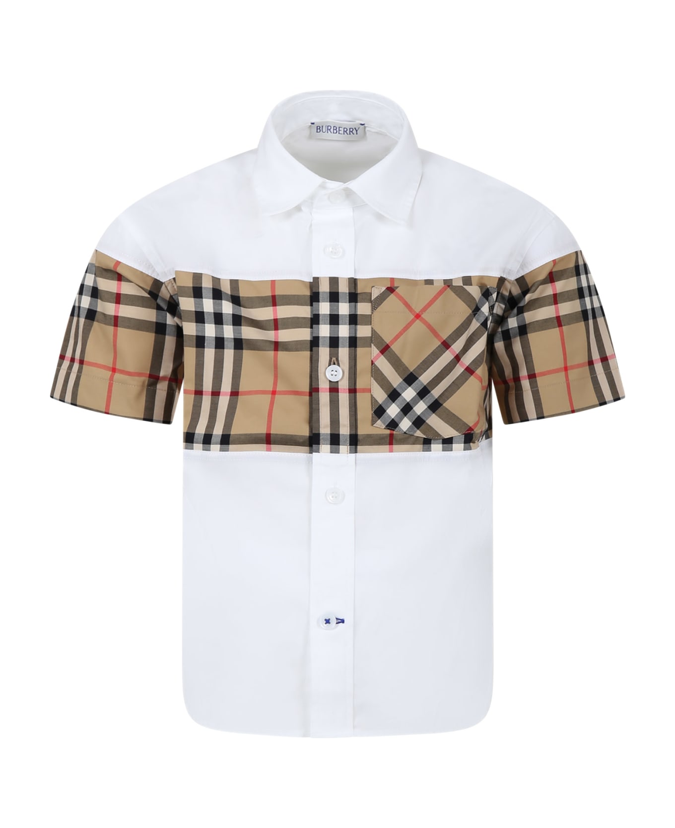 Burberry White Shirt For Boy With Iconic Vintage Check - White