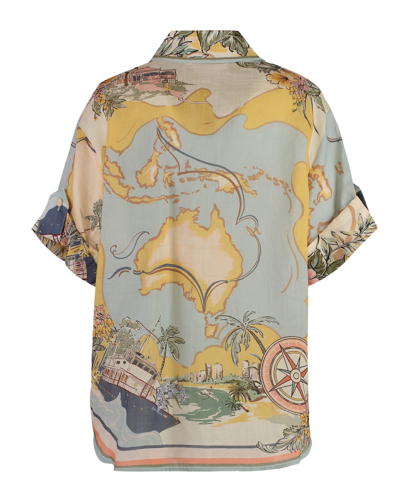 Zimmermann Tallow Printed Short Sleeved Shirt - BLUE