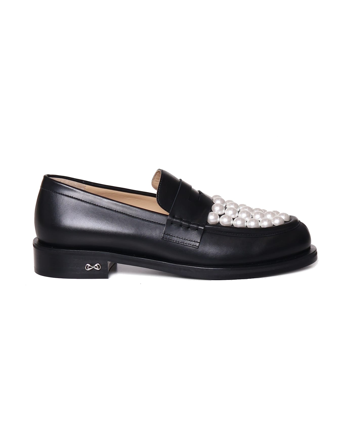 Mach & Mach Calfskin Loafers With Pearls - Black