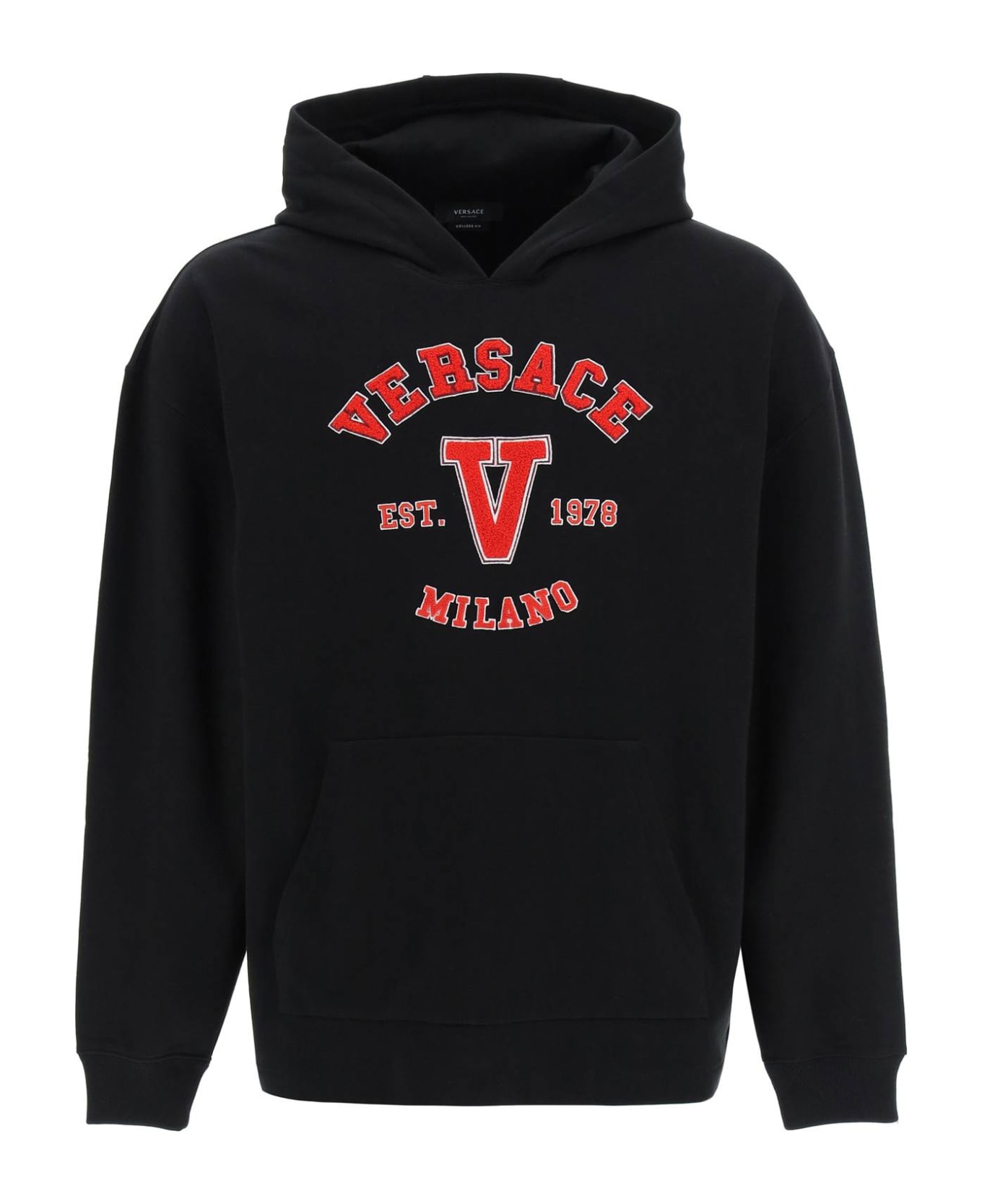 Versace Hooded Cotton Logo Sweatshirt - Nero