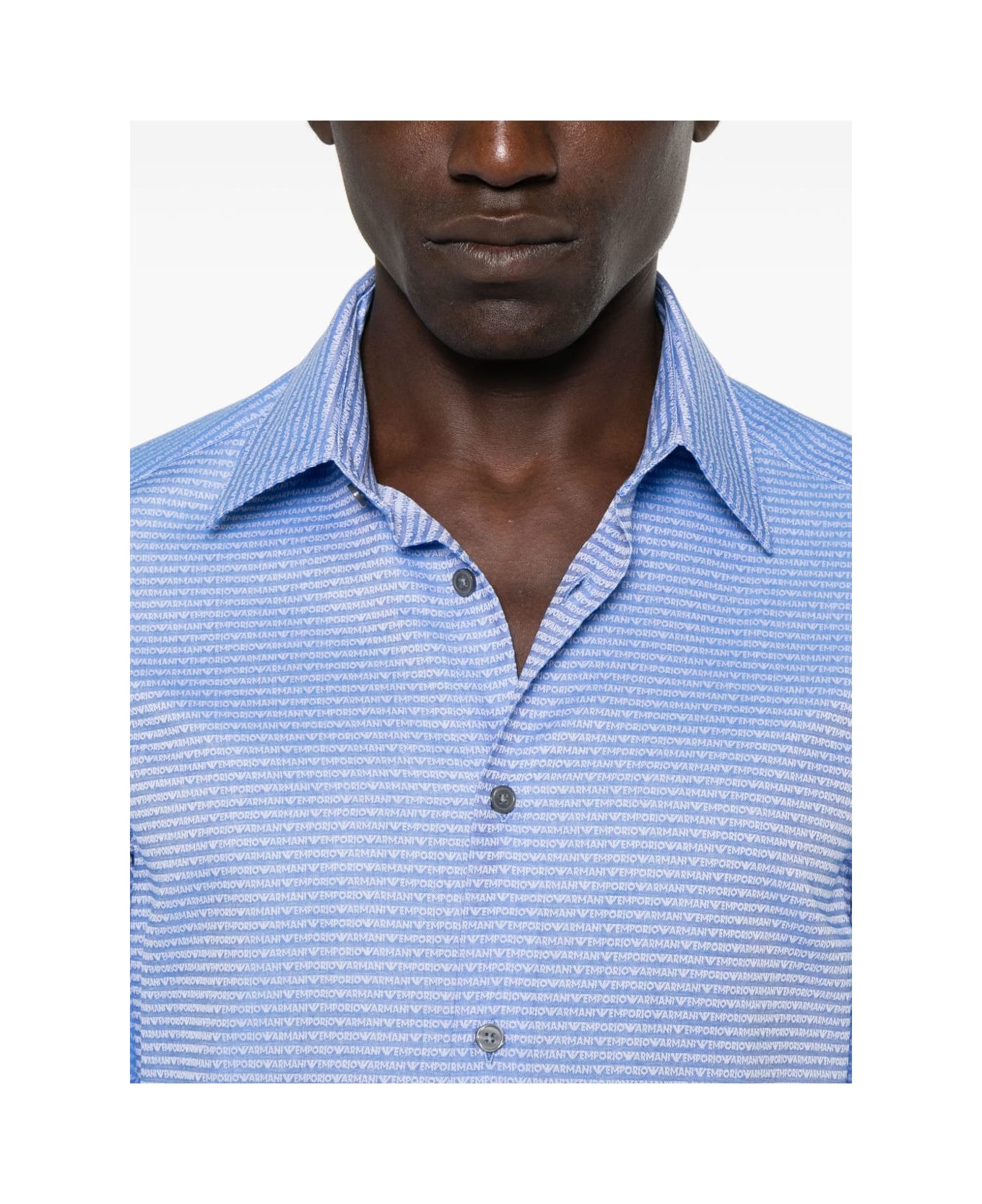 Emporio Armani Allover Logo Cotton Shirt - Clear Blue