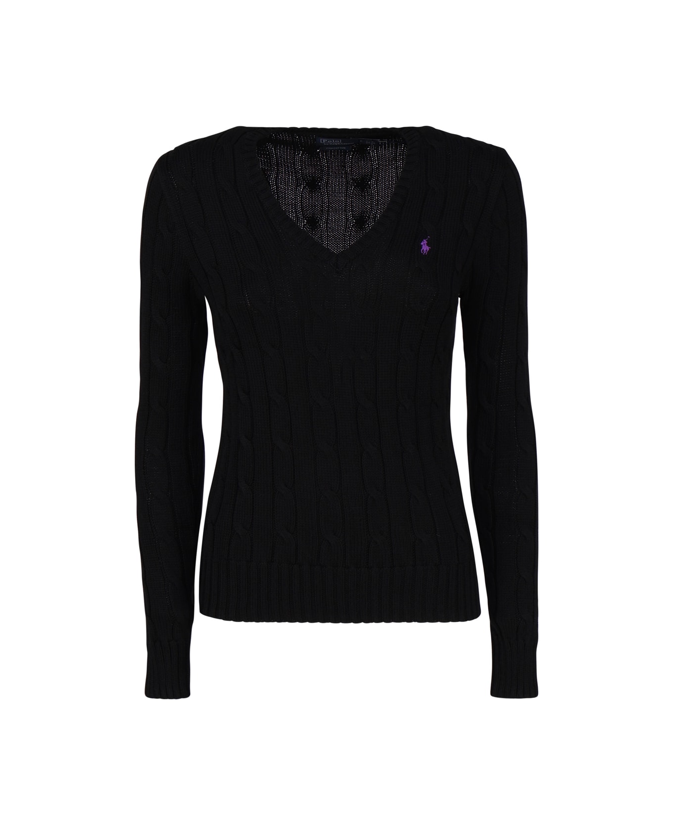 Polo Ralph Lauren Cable Knit Sweater With V-neck - Black