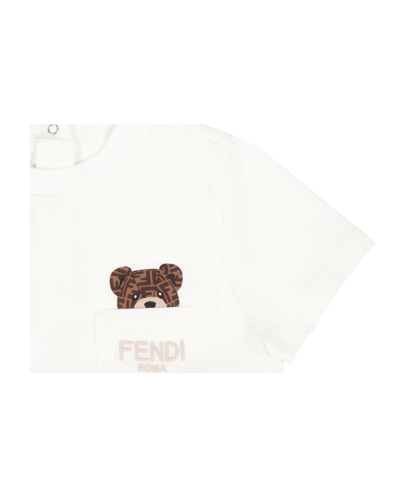Fendi White T-shirt For Babykids With Fendi Bear - White