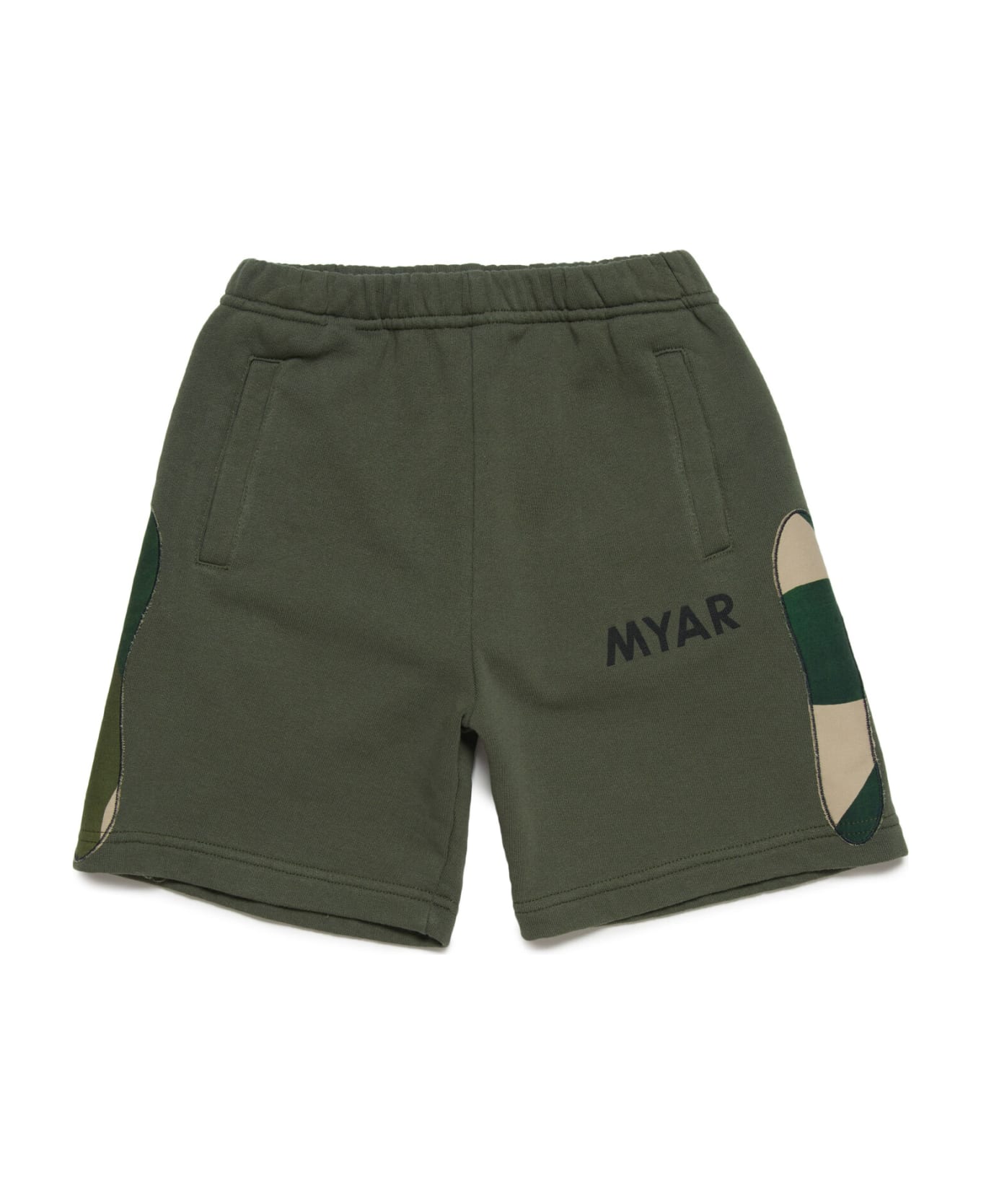 MYAR Myp13u Shorts Myar Plush Shorts With Rainforest Patterned Fabric Application - Army green