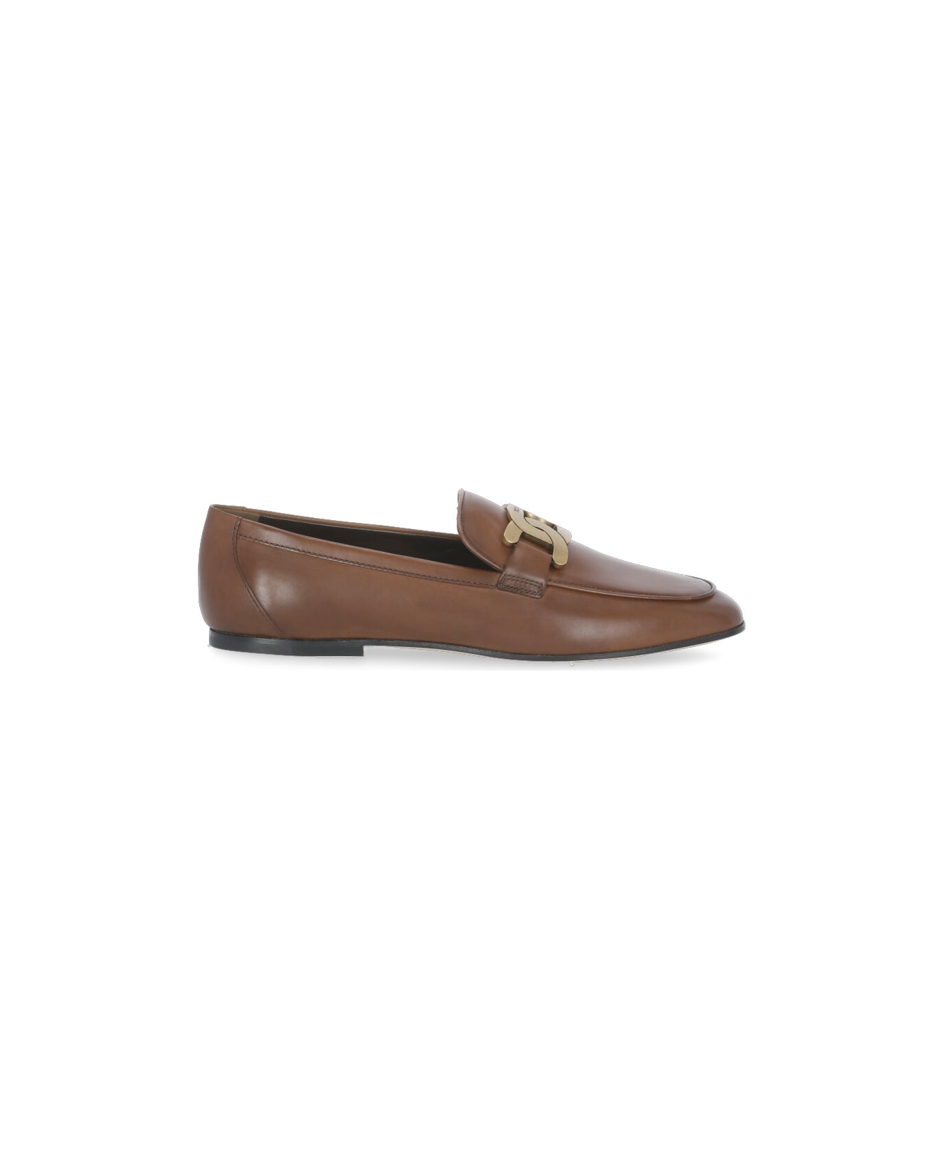 Tod's Leather Loafers With Chain - Brown