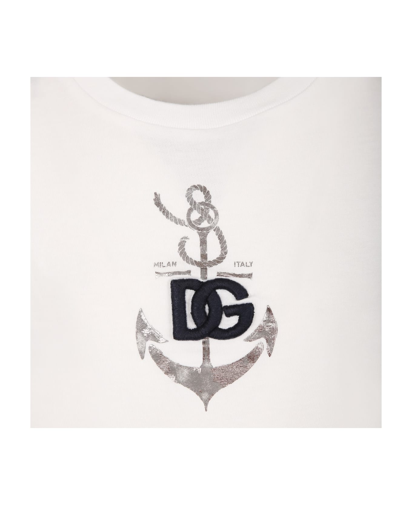 Dolce & Gabbana Whit T-shirt Shorts For Boy With Iconic Monogram - White