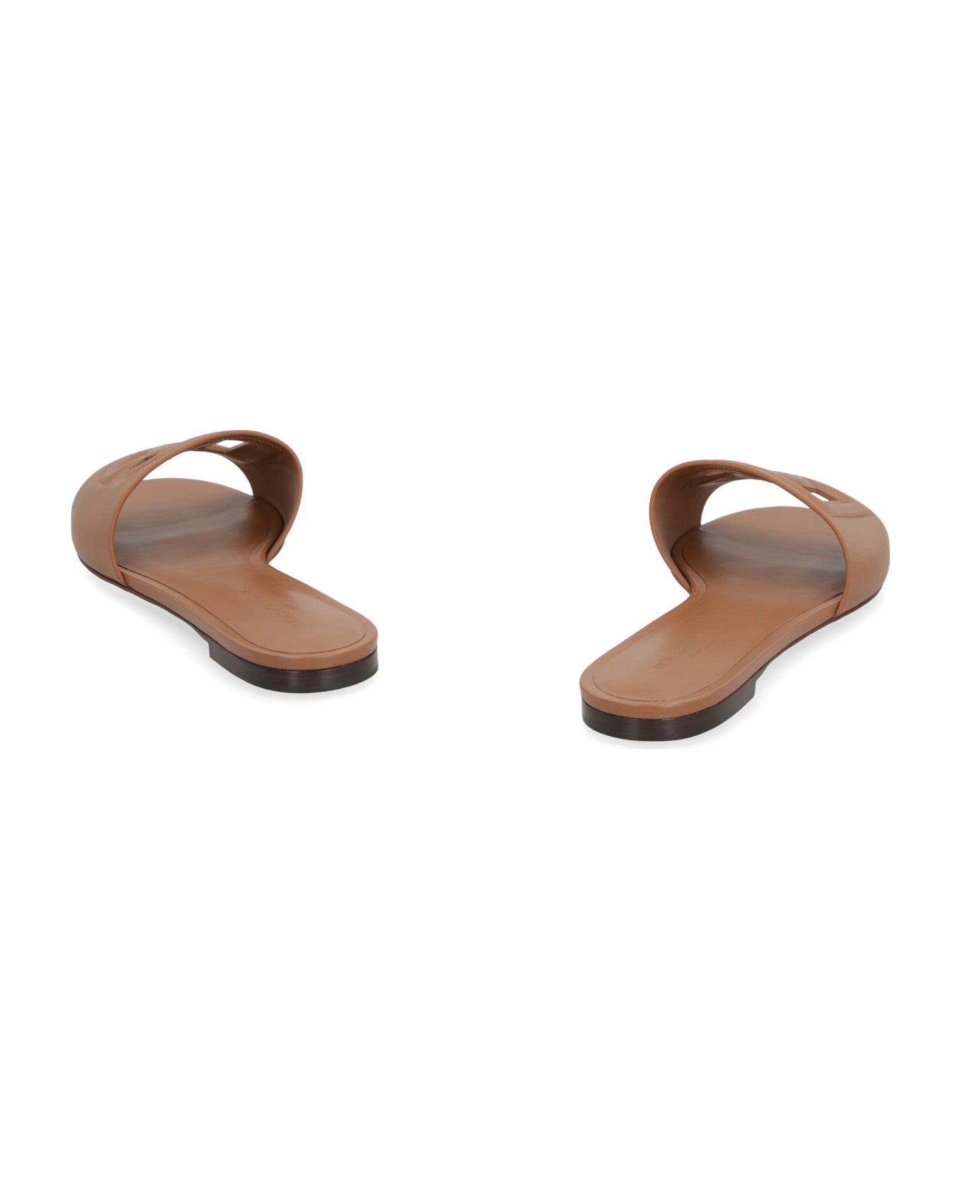 Dolce & Gabbana Leather Slides With Logo - LIGHT BROWN