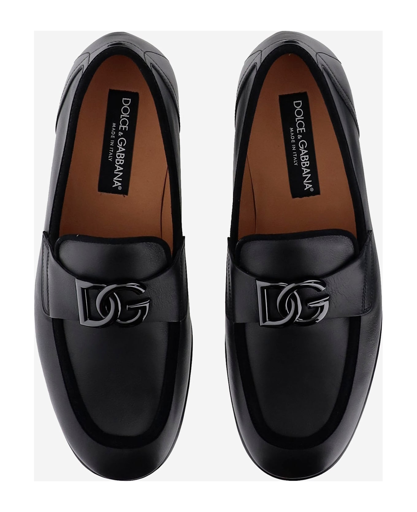 Dolce & Gabbana Dg Logo Leather Loafers - Black