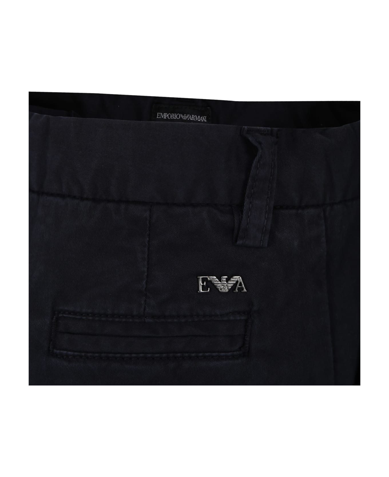 Emporio Armani Blue Trousers For Boy With Logo - Blu Navy ボトムス