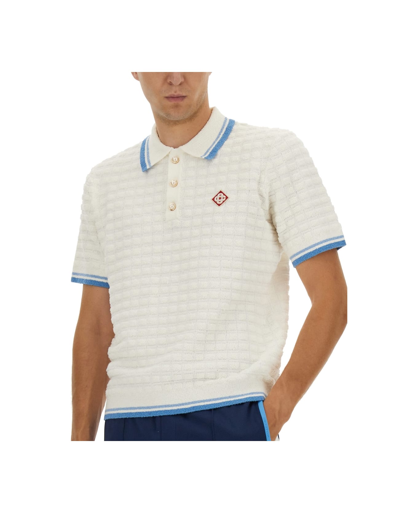 Casablanca Cotton Bouclé Polo Shirt - WHITE
