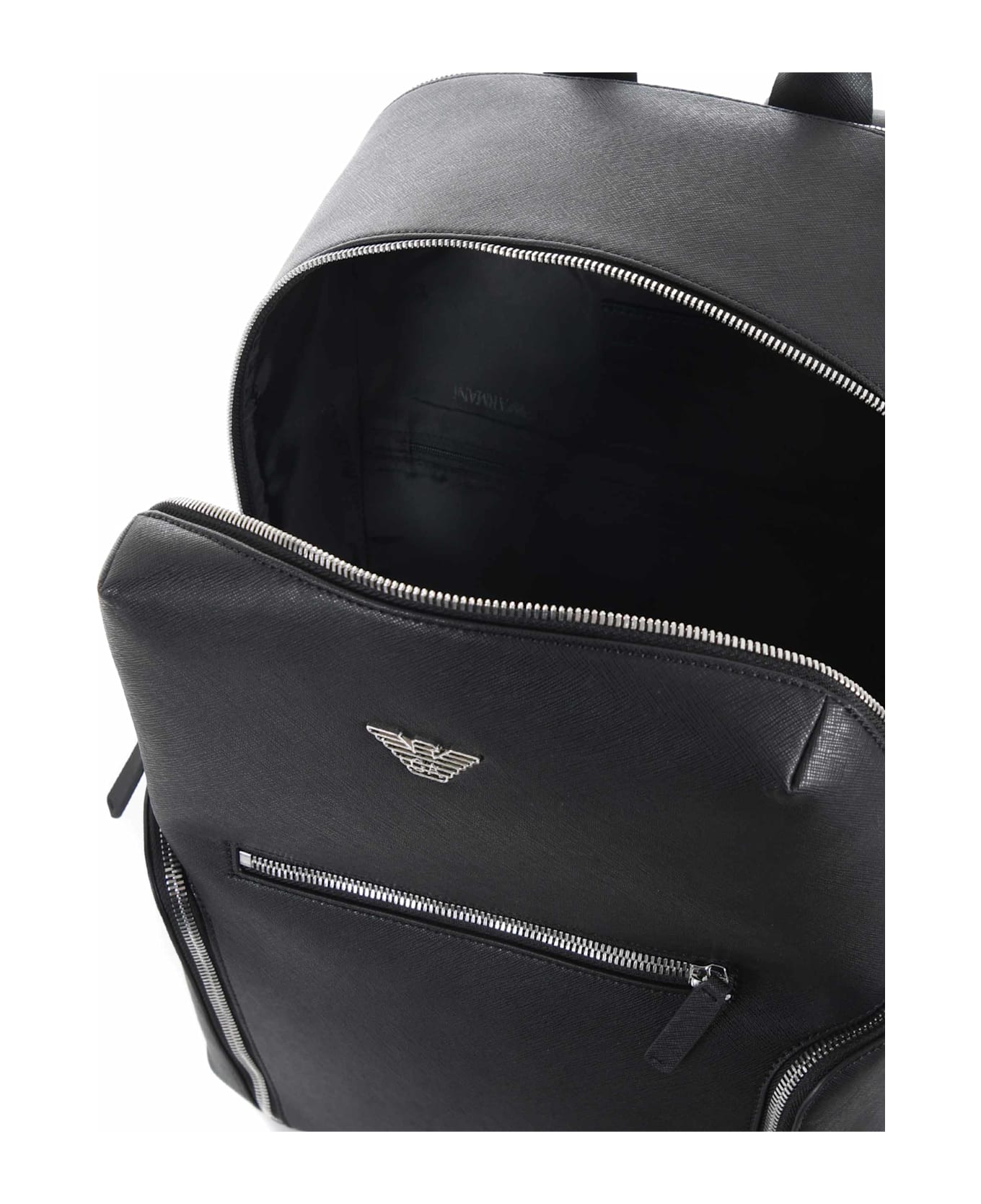 Emporio Armani Logo Plaque Zipped Backpack - Black