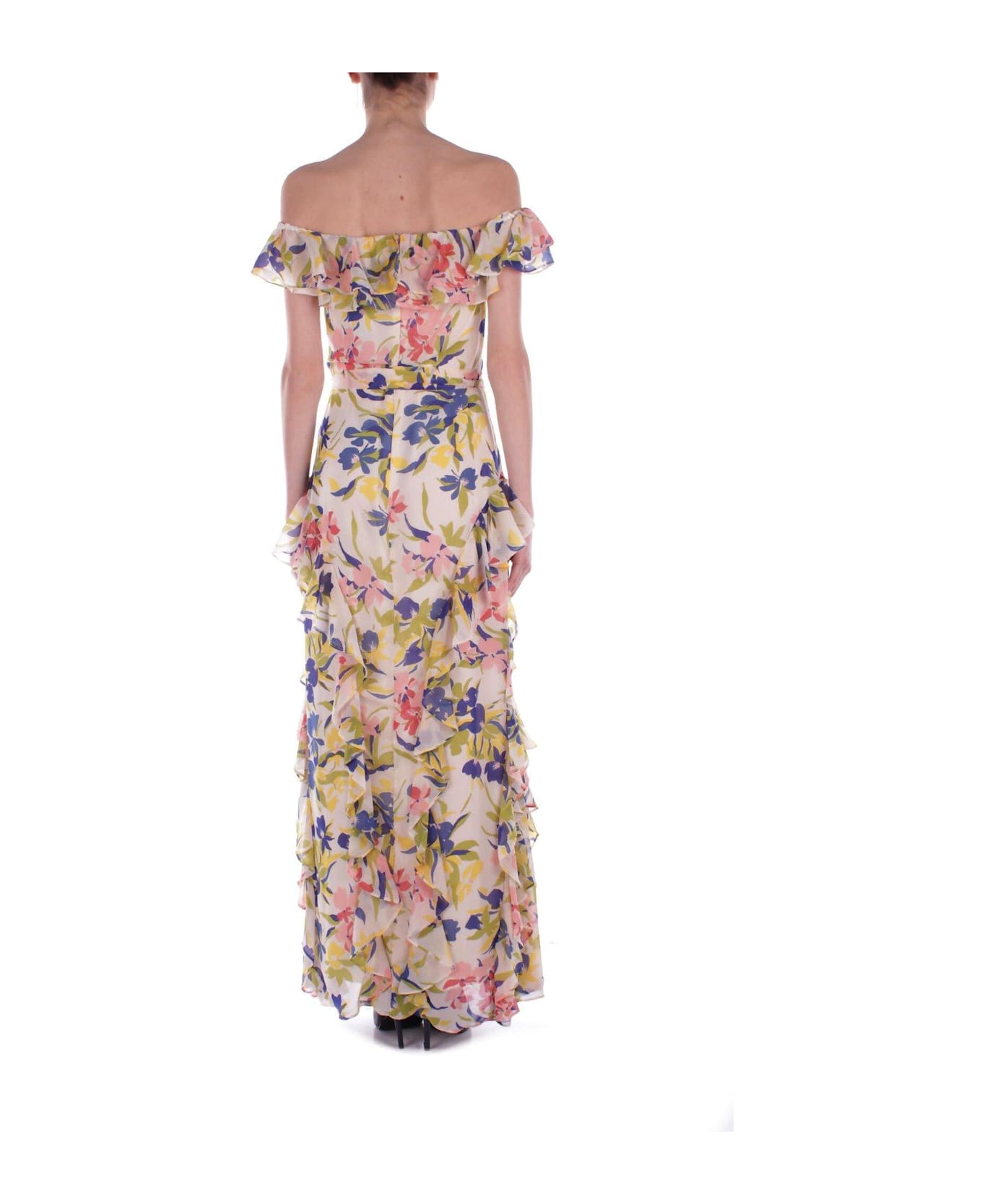 Polo Ralph Lauren Off-shoulder Floral Printed Dress - Cream/blue