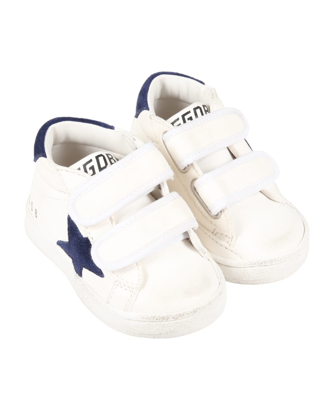 Golden Goose White Sneakers For Kids With Logo And Star - White