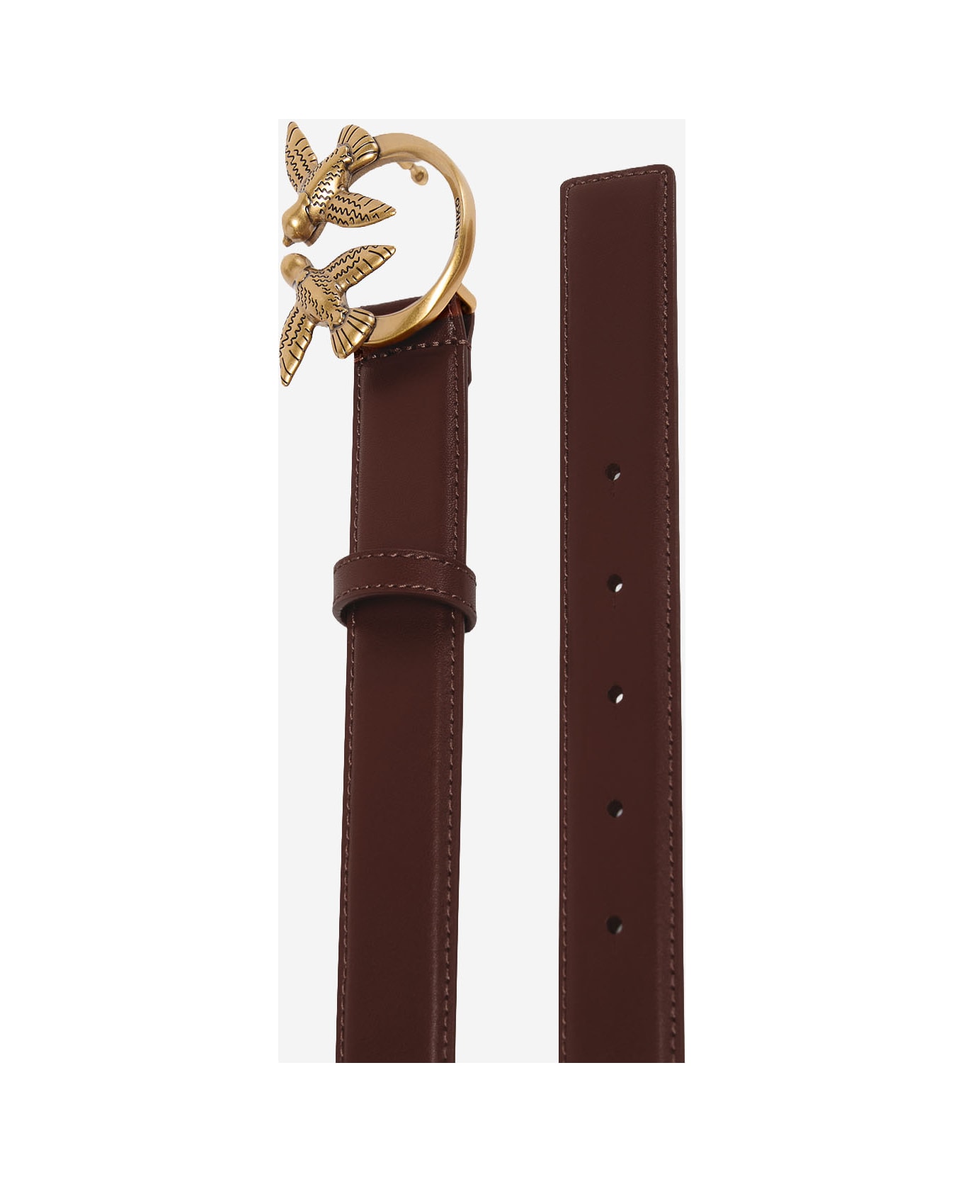 Pinko Leather Belt With Logo - Marrone scuro