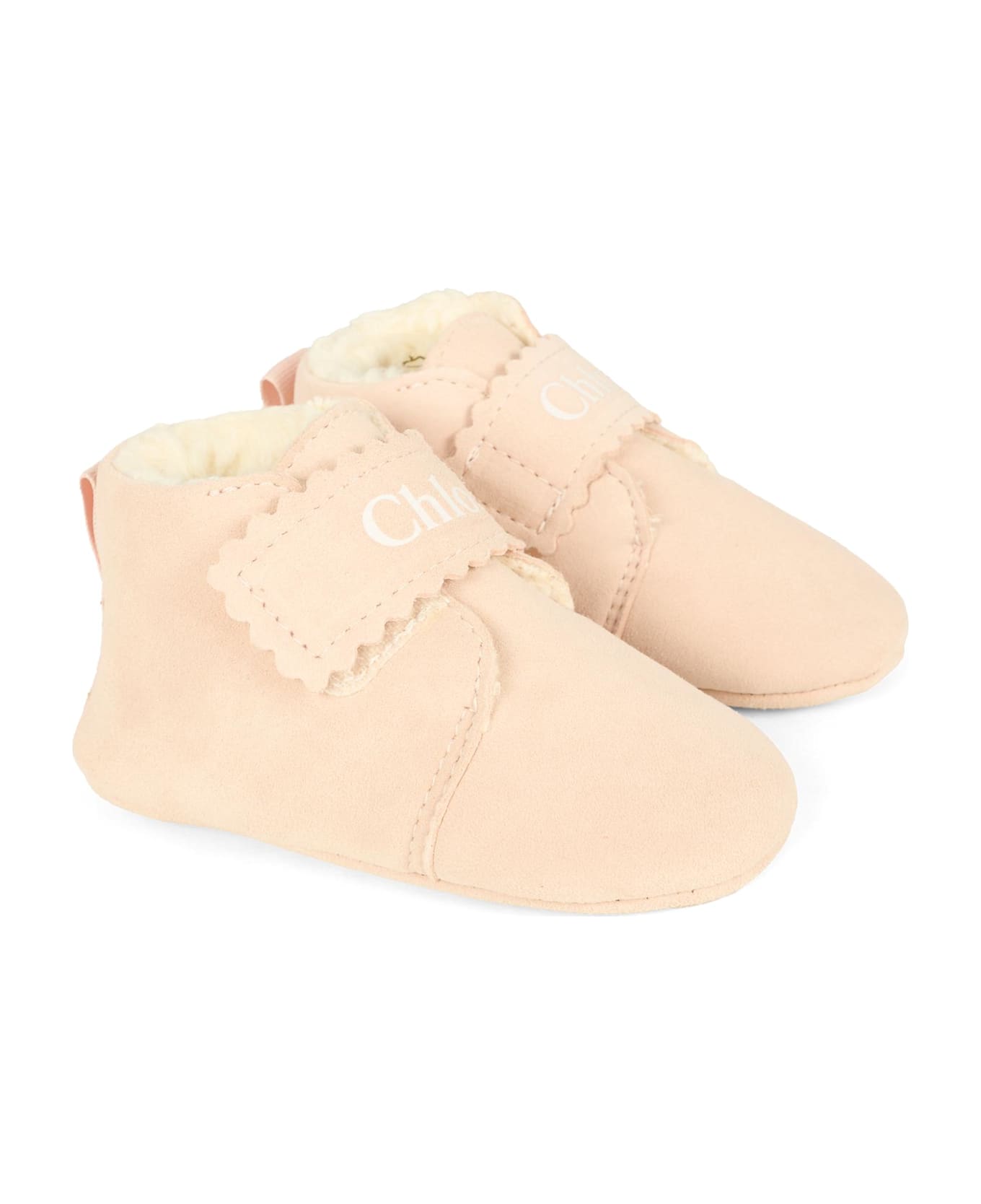 Chloé Pink Sneakers For Baby Girl With Logo - Beige