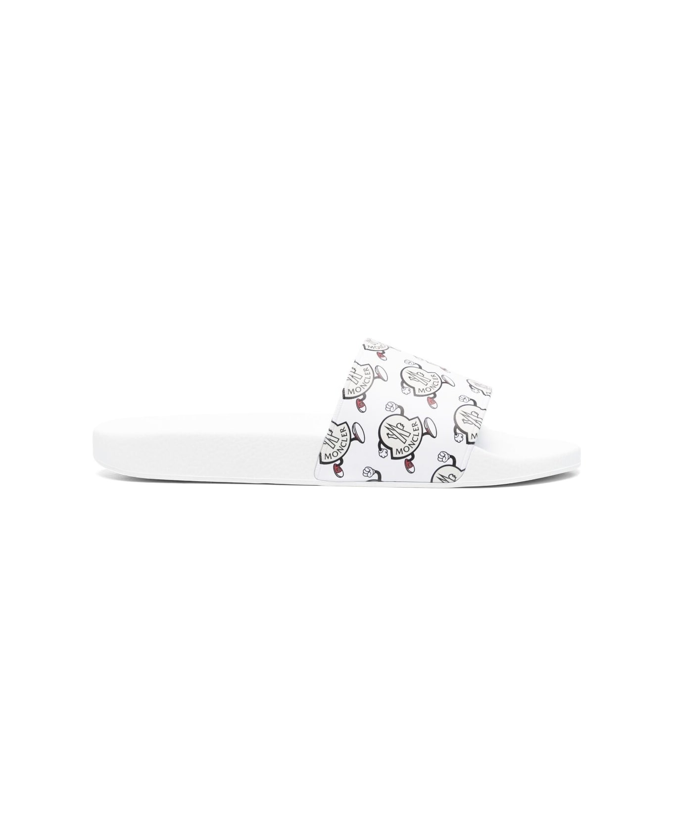 Moncler Logoed White Basile Slippers - Bianco