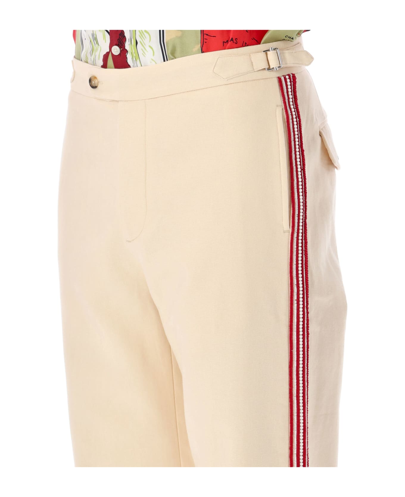 Bode Beaded Stria Trousers - RED CREAM