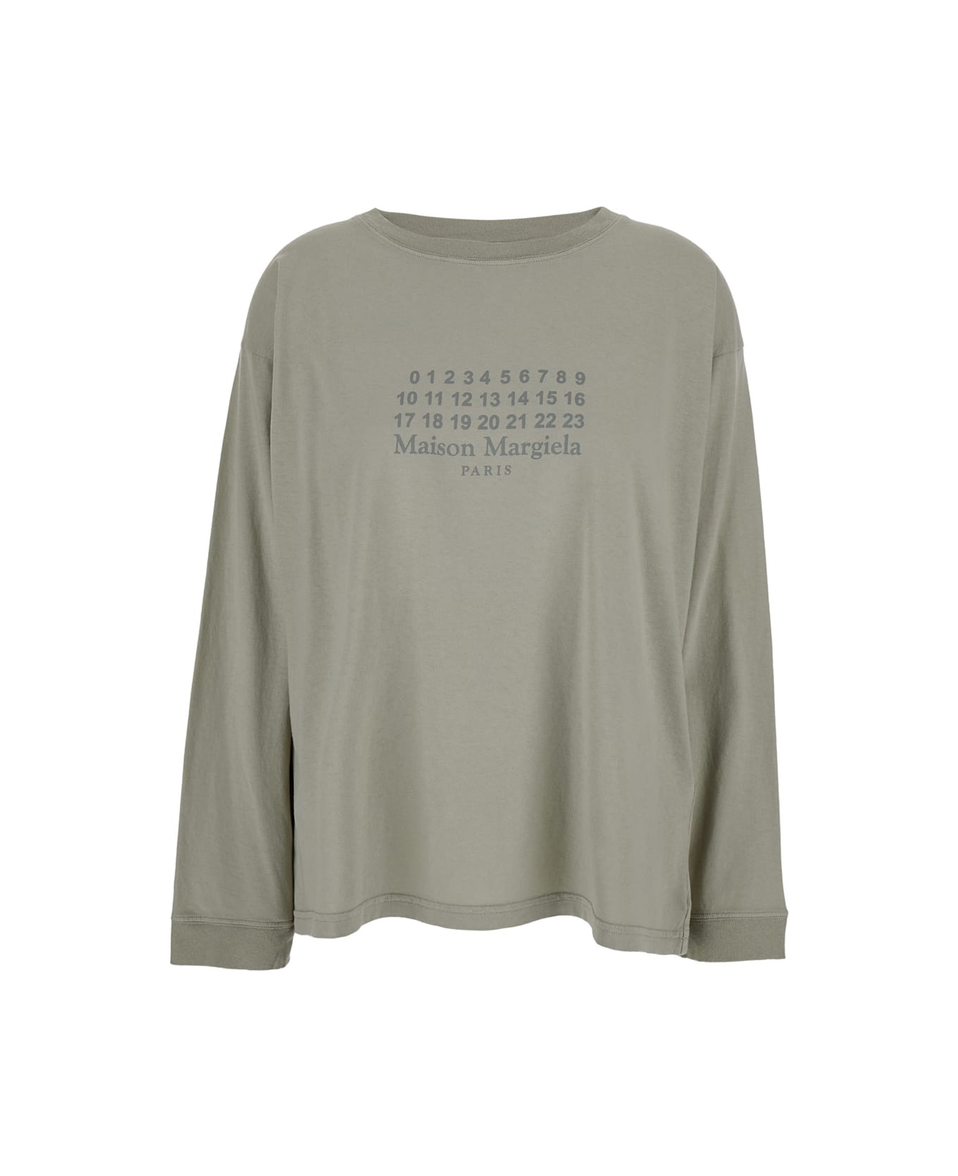 Maison Margiela Grey T-shirt With Crewneck And Long Sleeves And Printed Logo On The Front In Cotton Woman - Grey