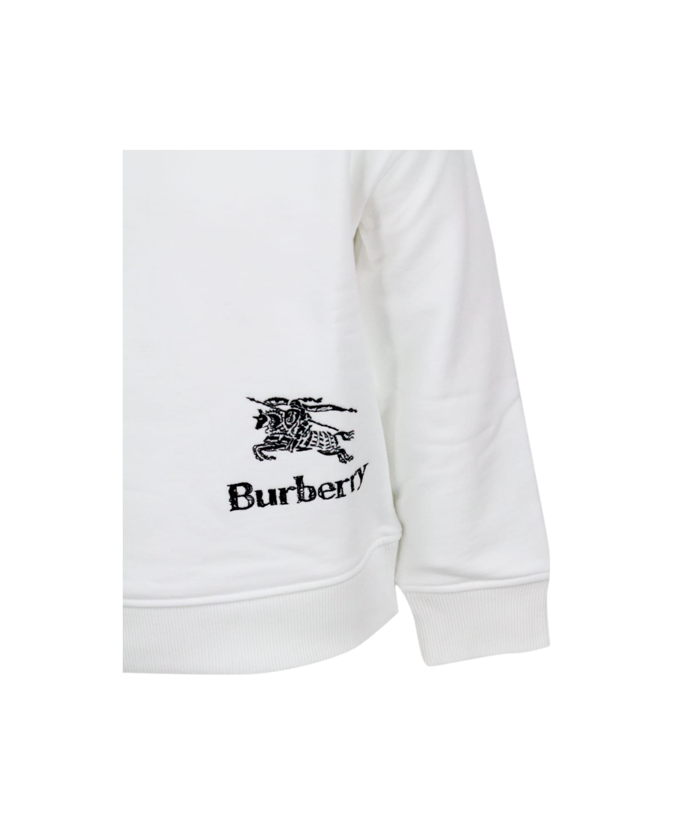Burberry Long-sleeved Crew-neck Sweatshirt In Fine Cotton With Logo On The Front - White
