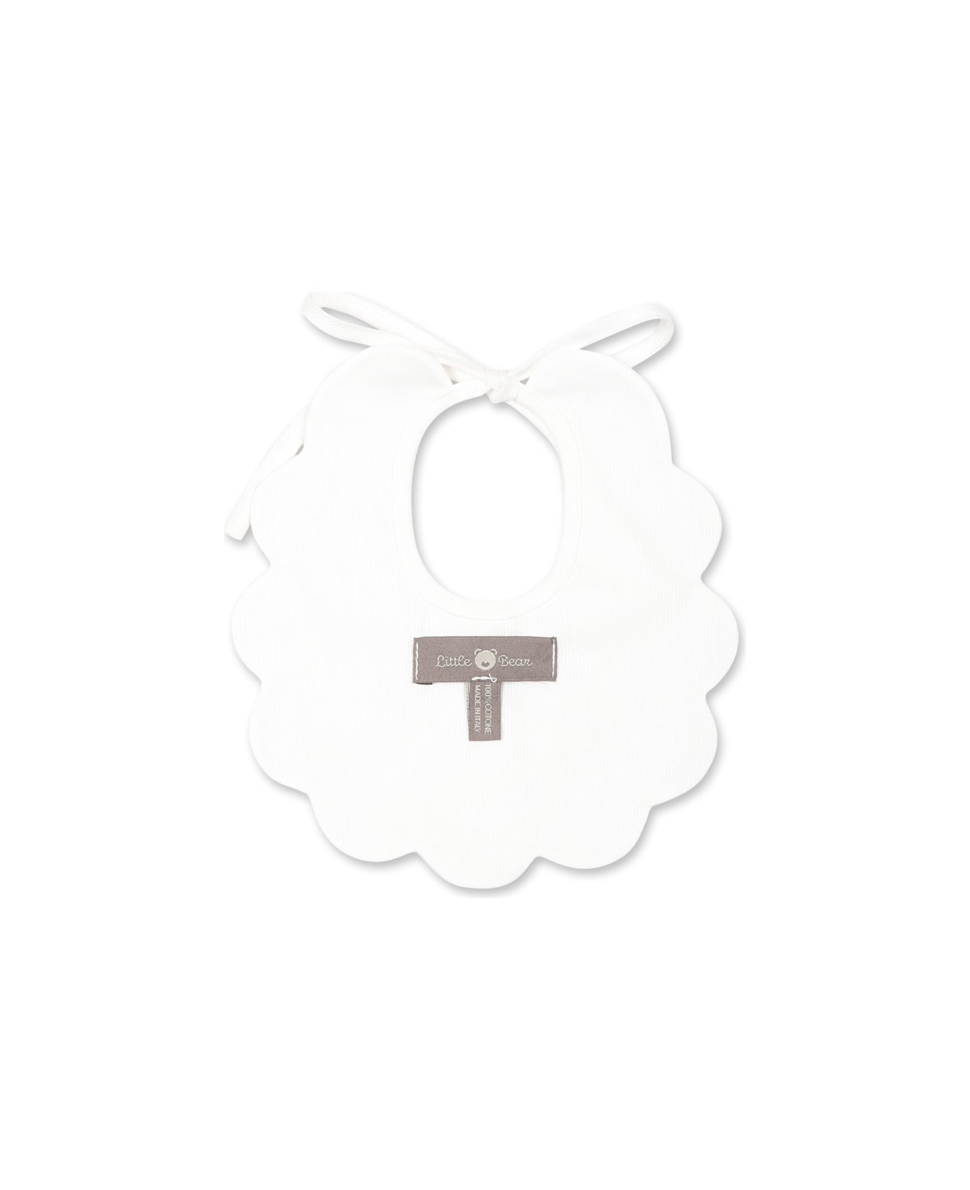 Little Bear White Bib For Babykids With Polka Dots - White