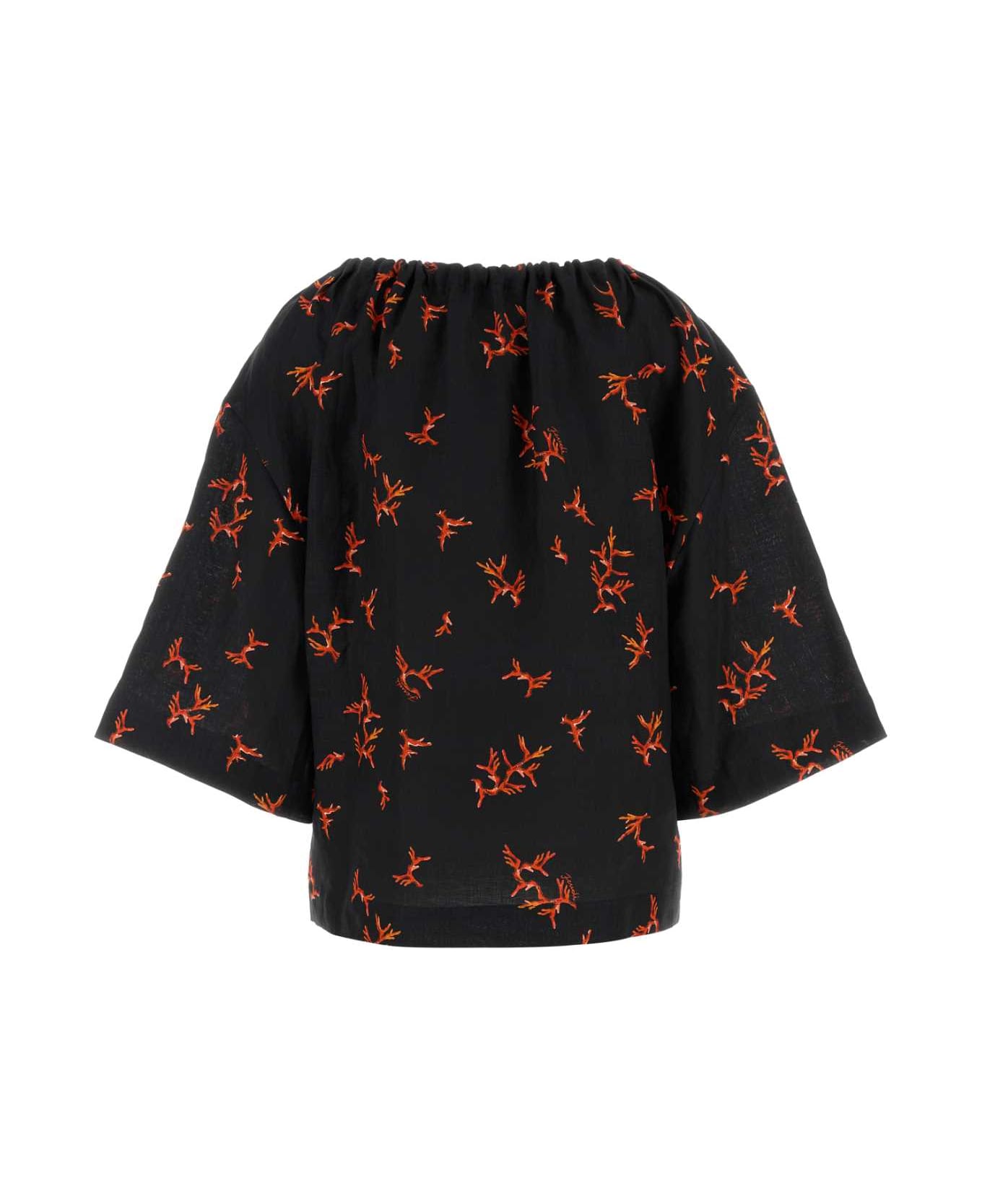 Fendi Printed Linen Blouse - BLACK+MARSALA