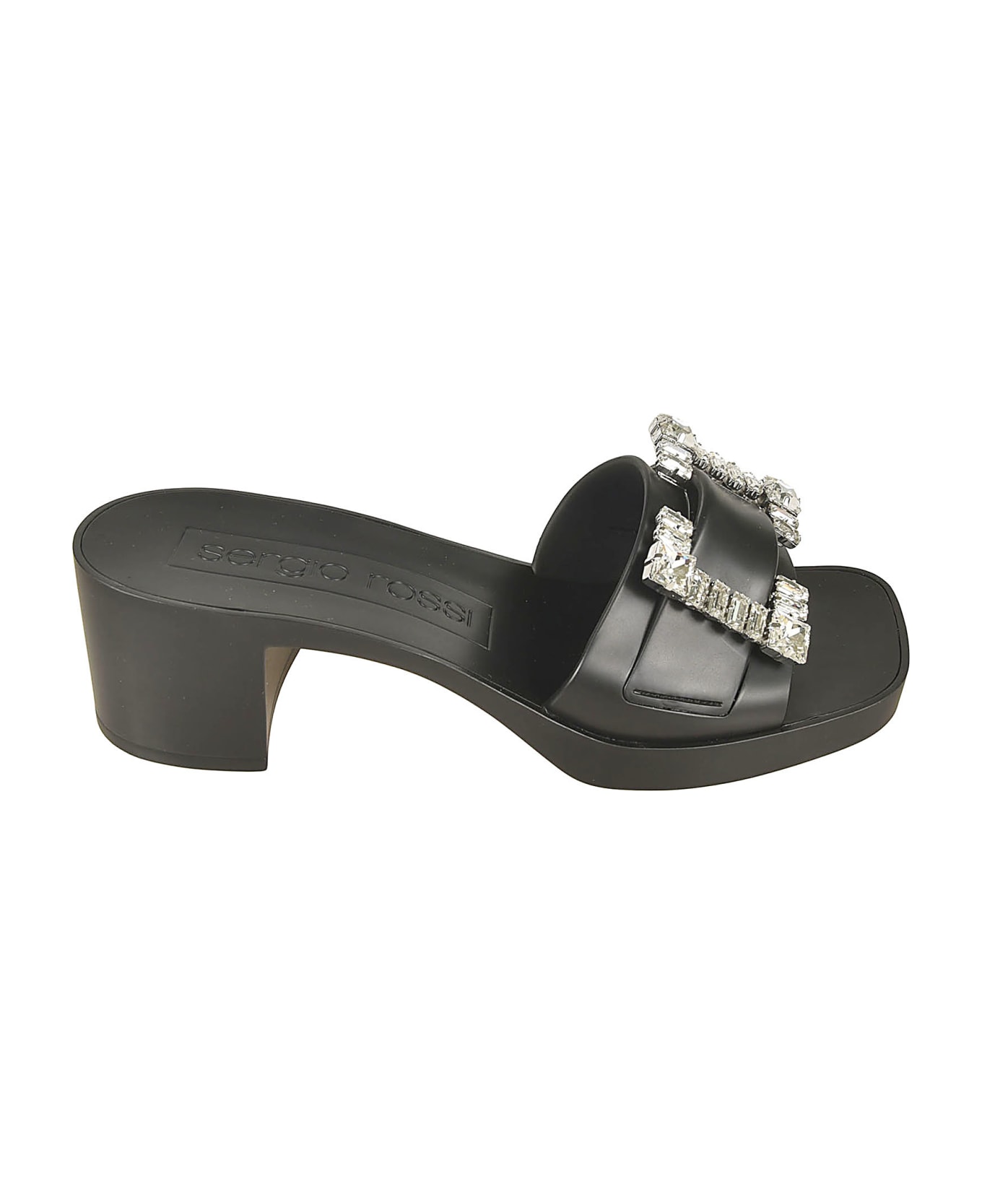 Sergio Rossi Crystal Embellished Block Heel Sandals - Black サンダル
