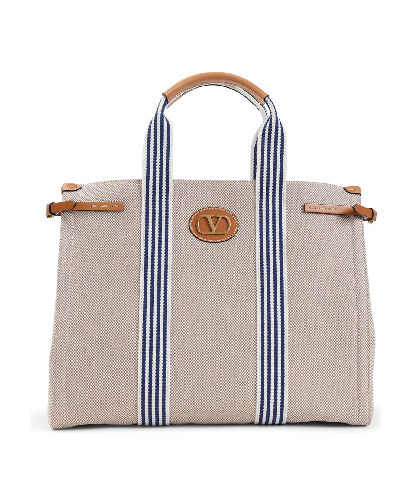 Valentino Garavani 
antibes
 Canvas Tote Bag - Qxj Naturale Tobacco Bianco Blue Natural Cam