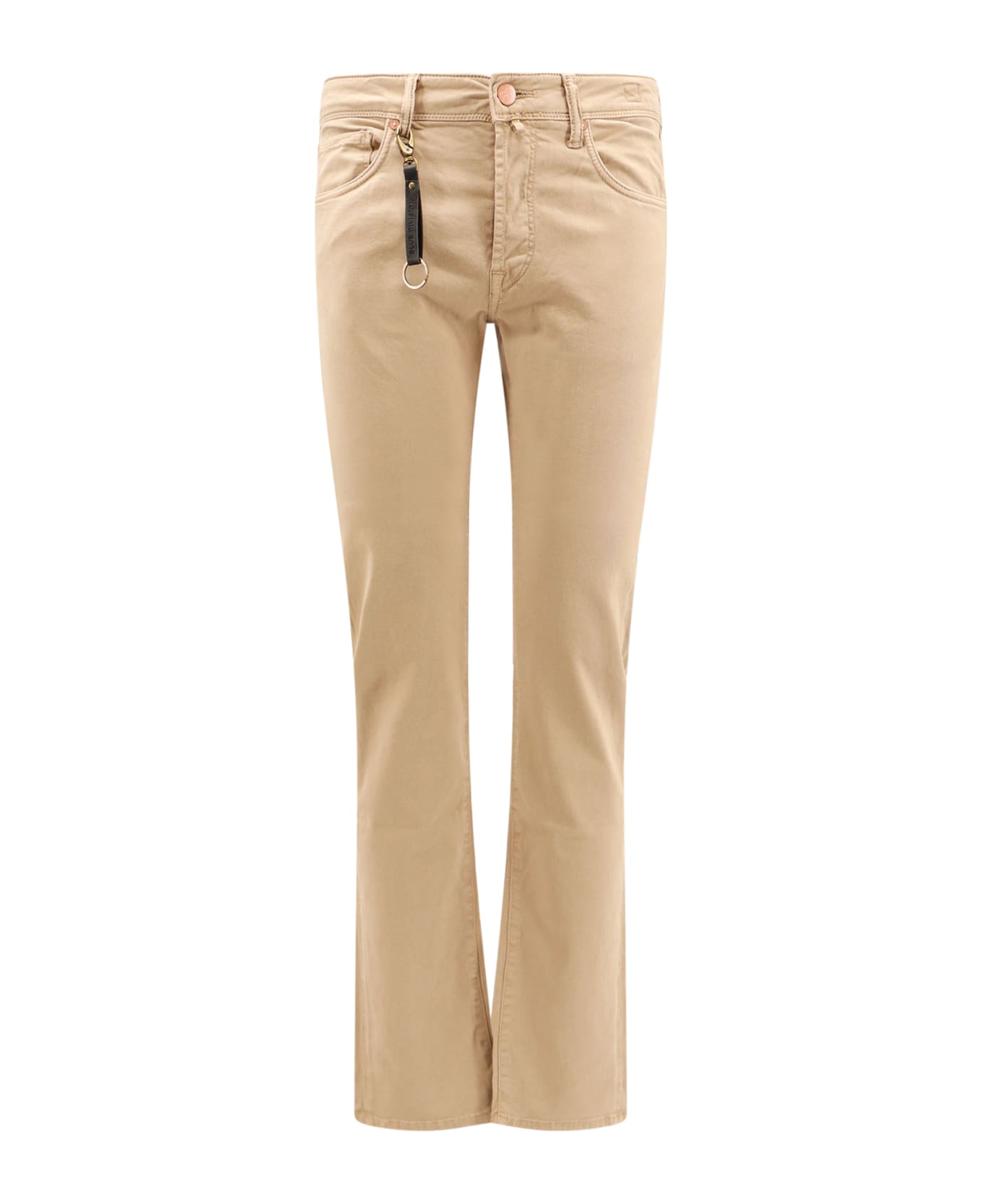 Incotex Stretch Cotton Trouser With Back Suede Logo Patch - Beige