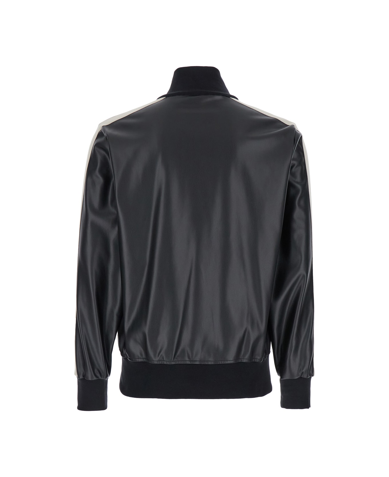 Palm Angels Black Bomber Jacket With Logo Print In Eco Leather Man - BLACK OFF WHITE