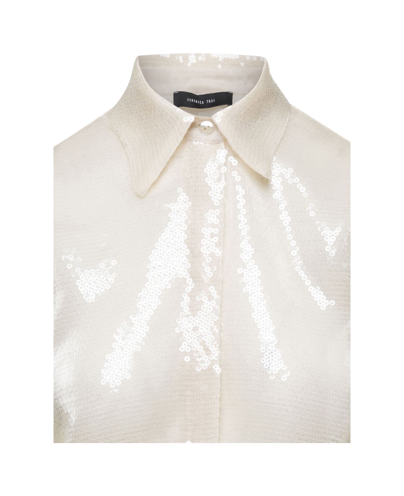 Federica Tosi Cream Shirt With Sequins All Over In Techno Fabric Woman - White