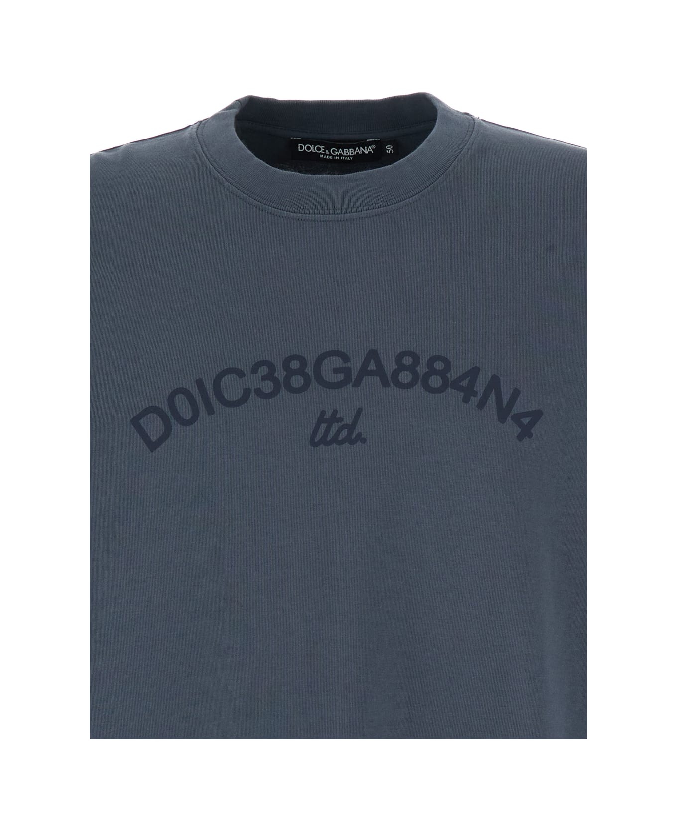 Dolce & Gabbana Grey Crewneck T-shirt With Tonal Logo Embroidery In Cotton Man - Grey