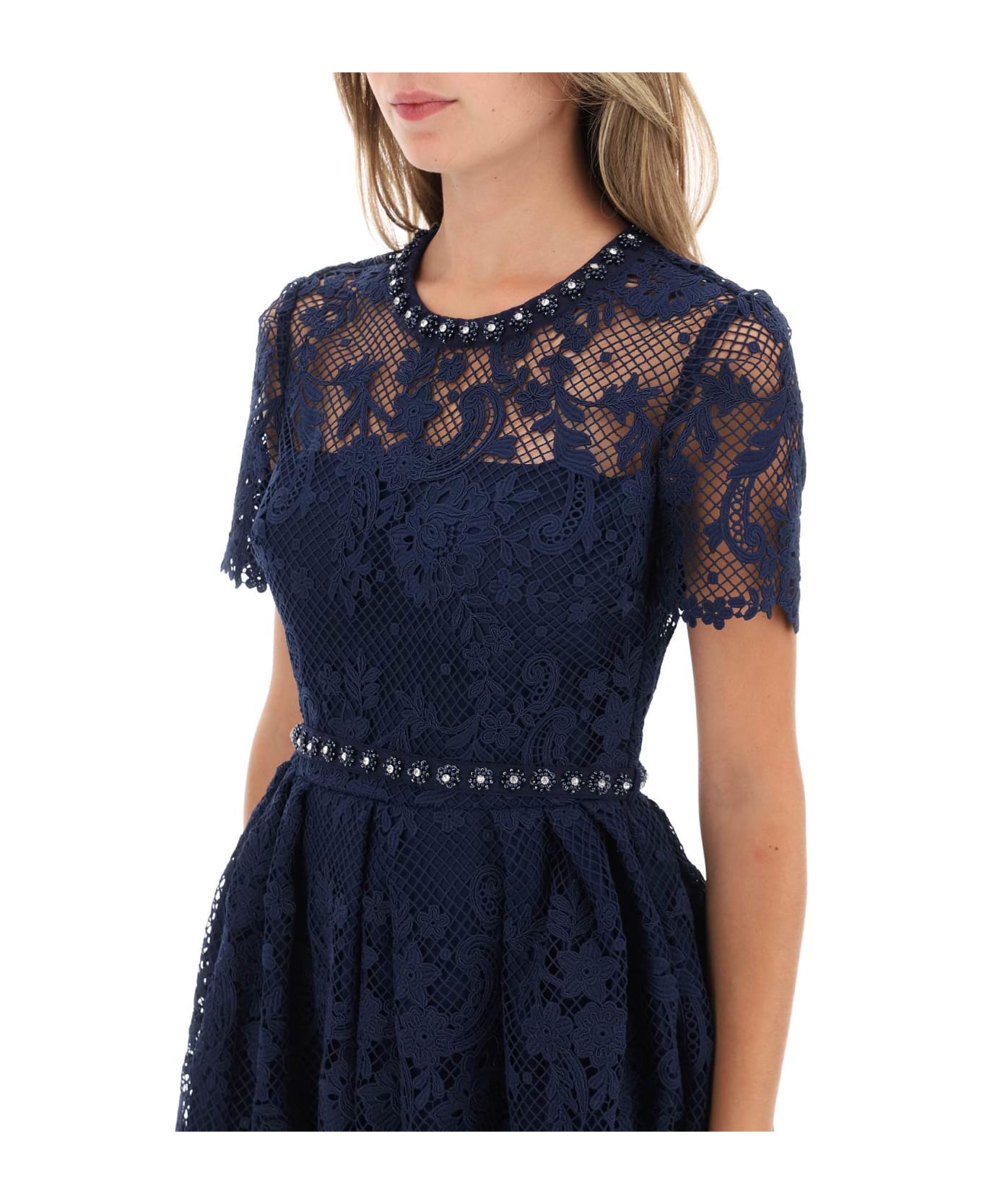 self-portrait Floral Lace Mini Dress With Appliques - NAVY (Blue) ワンピース＆ドレス