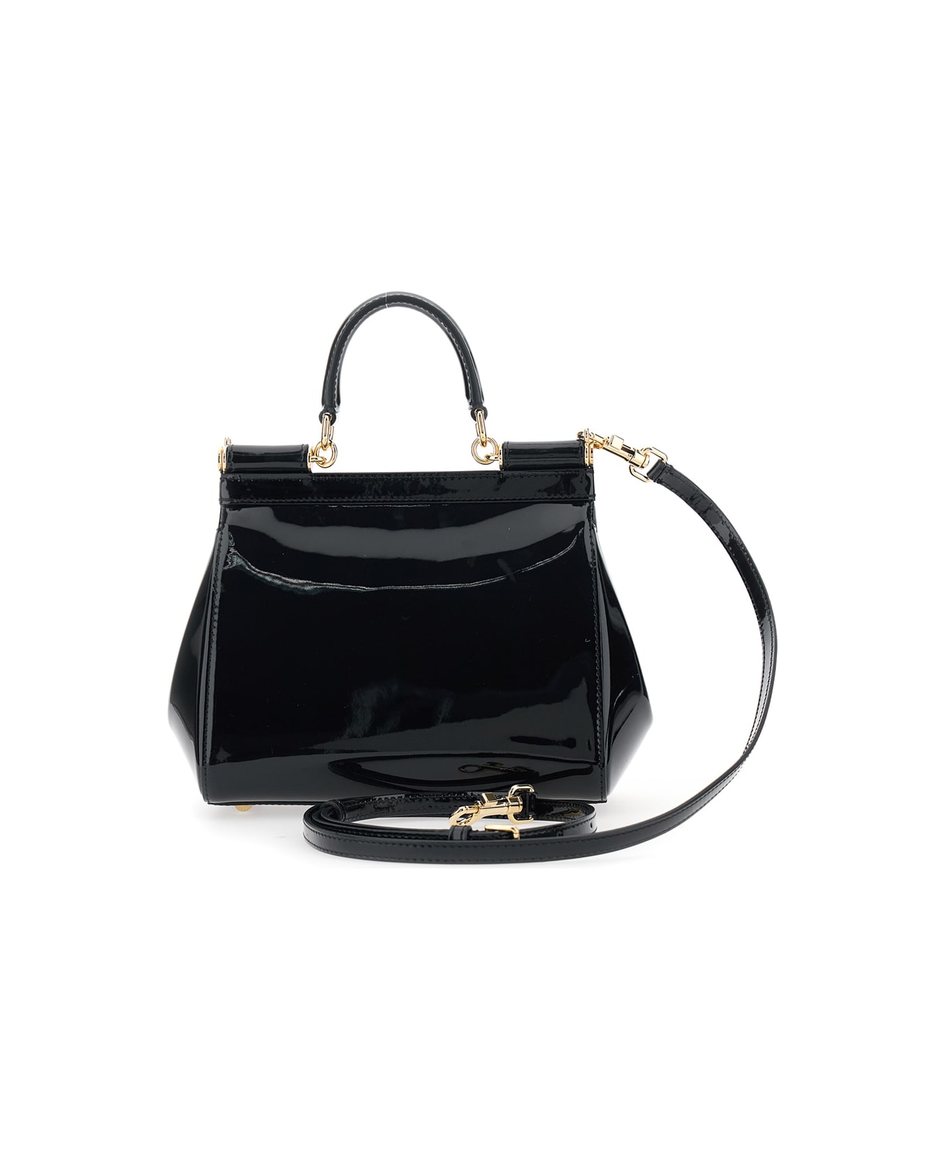 Dolce 
Gabbana 
sicily Medium
 Black Handbag With Adjustable And Removable Shoulder Strap And Logo Plaque On The Front In Patent Leather Woman - Black