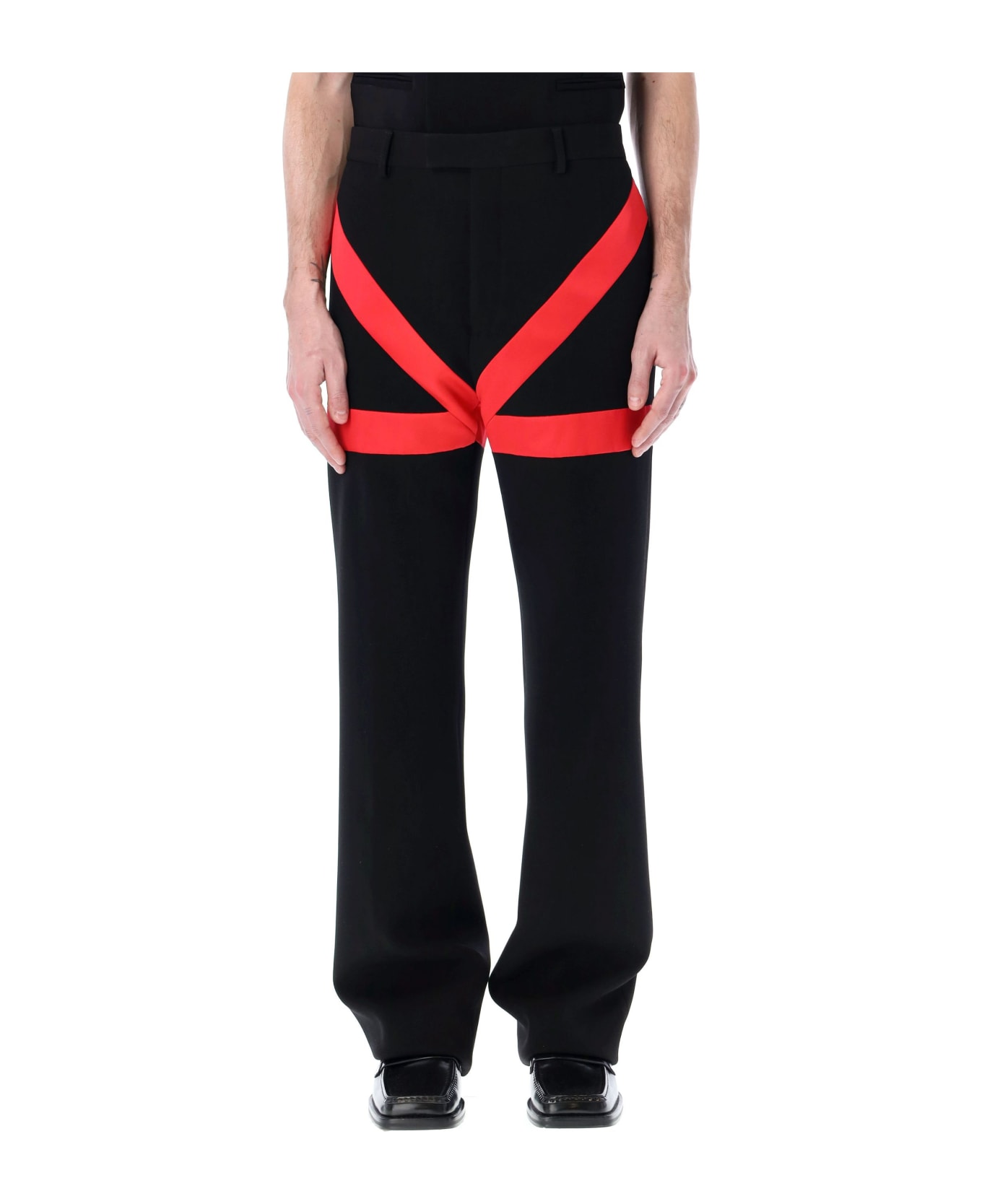 Ferragamo Tailored Pants With Inlays - BLACK RED