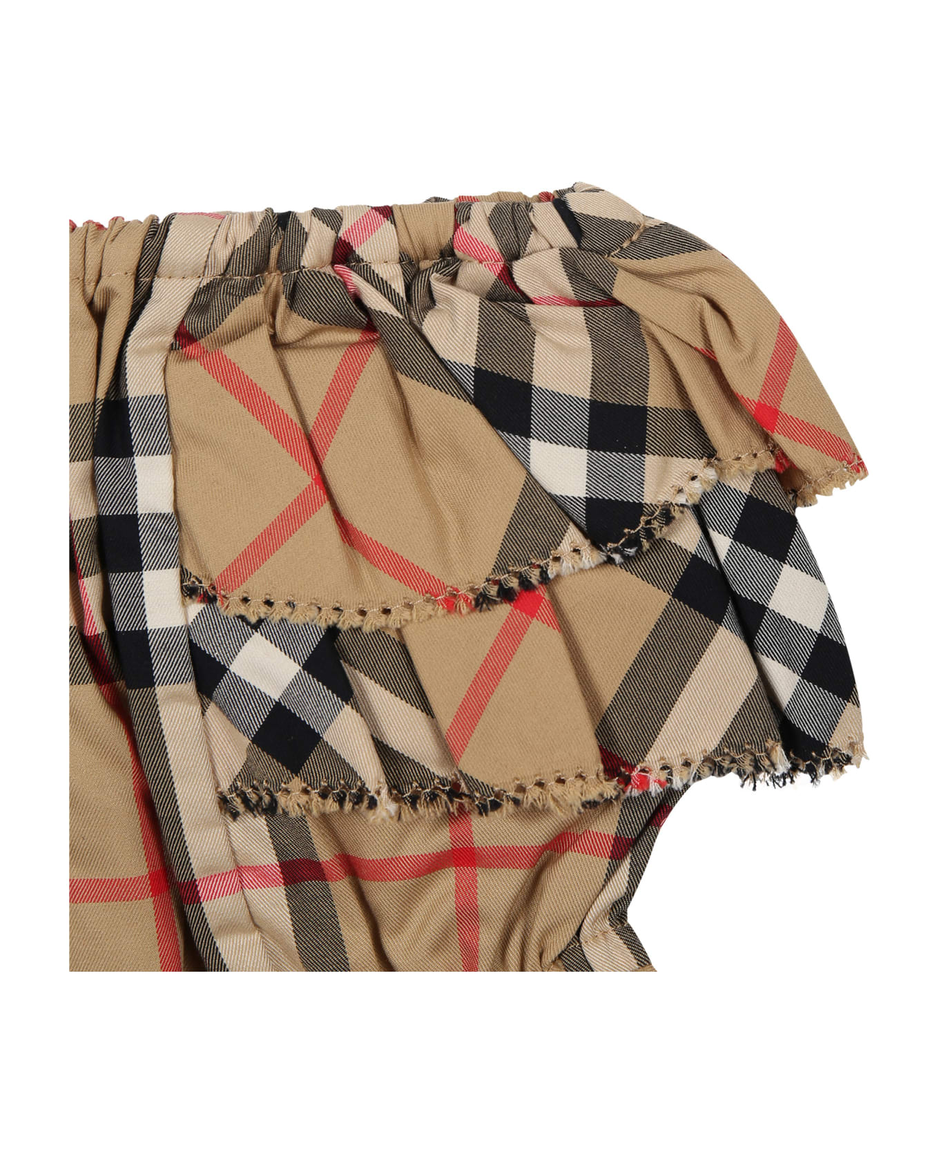 Burberry Beige Shorts For Baby Girl With Iconic All-over Vintage Check - Beige