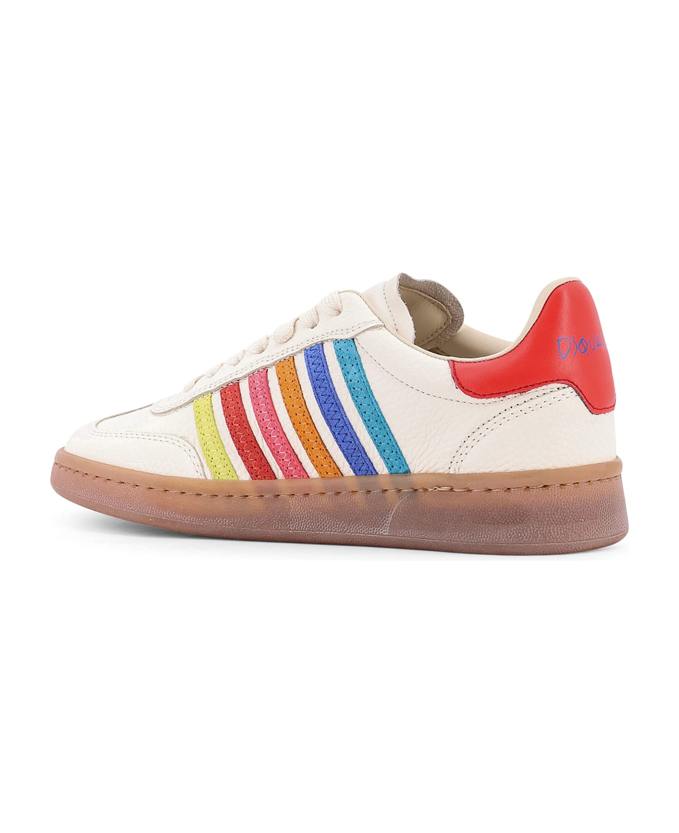 Dsquared2 Boxer Dsquared2 Summer Lovers Leather Sneakers With Multicolor Stripes - White