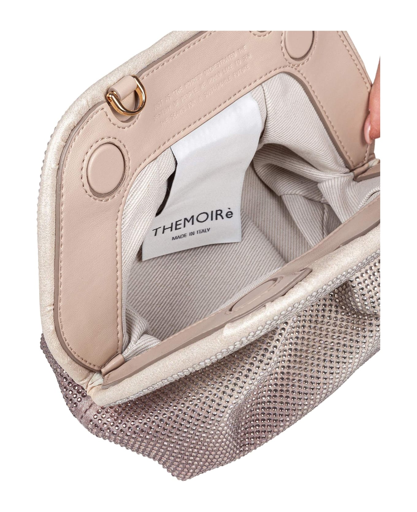 THEMOIRè Fabric Clutch Bag With Rhinestones Applied - Silver/Pink