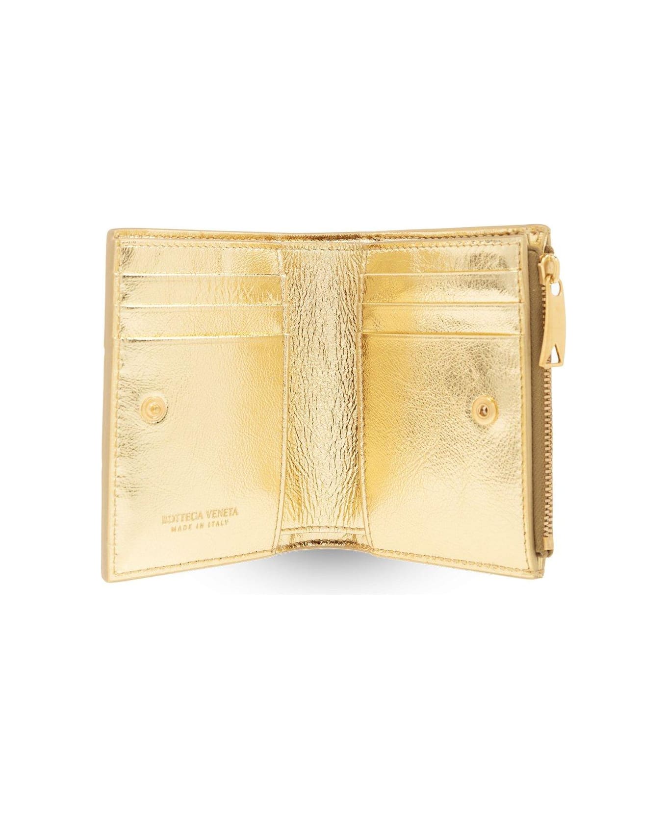 Bottega Veneta Cassette Small Bi-fold Zip Wallet - GOLD-GOLD