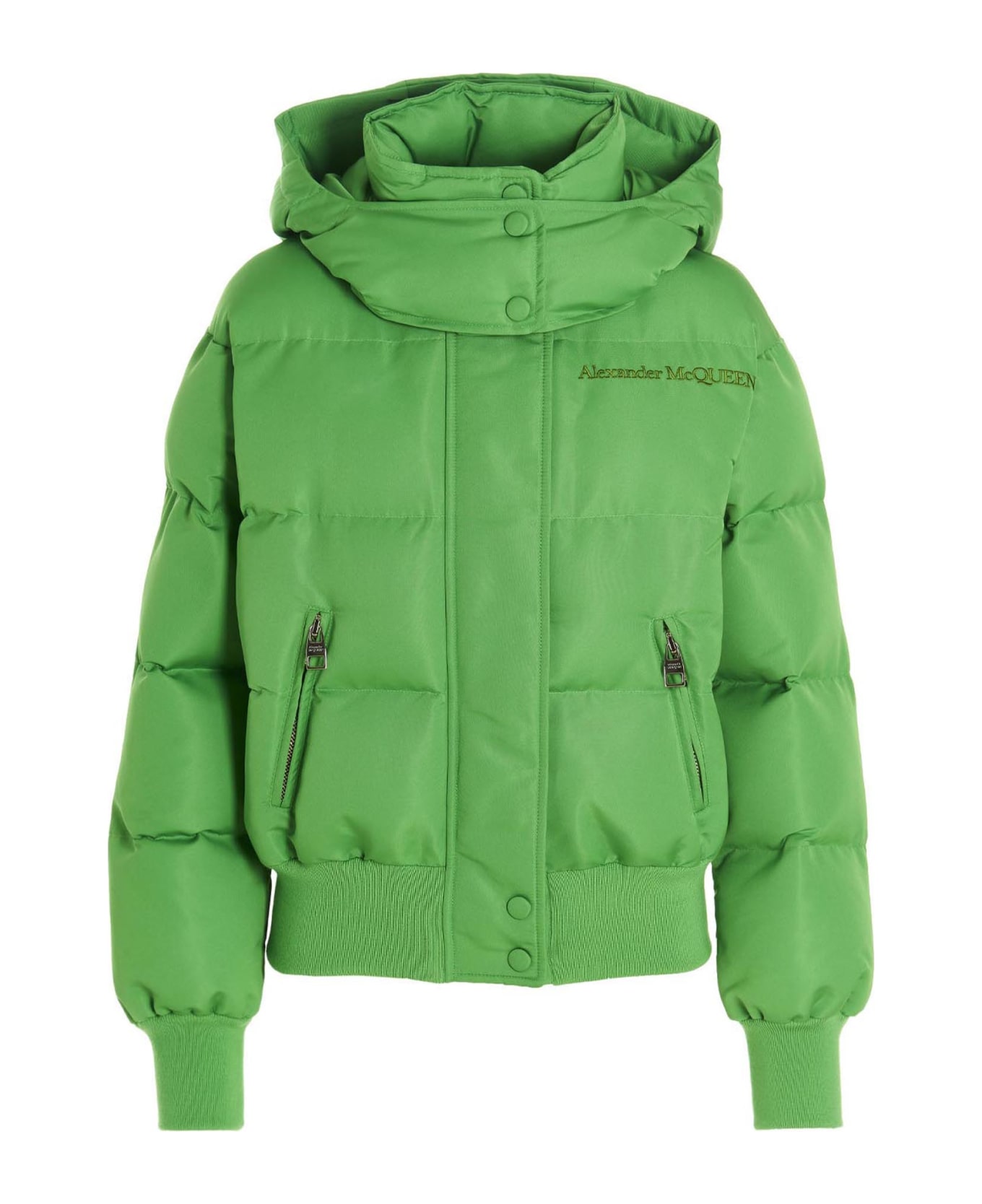Alexander McQueen Logo Embroidery Hooded Puffer Jacket - Green