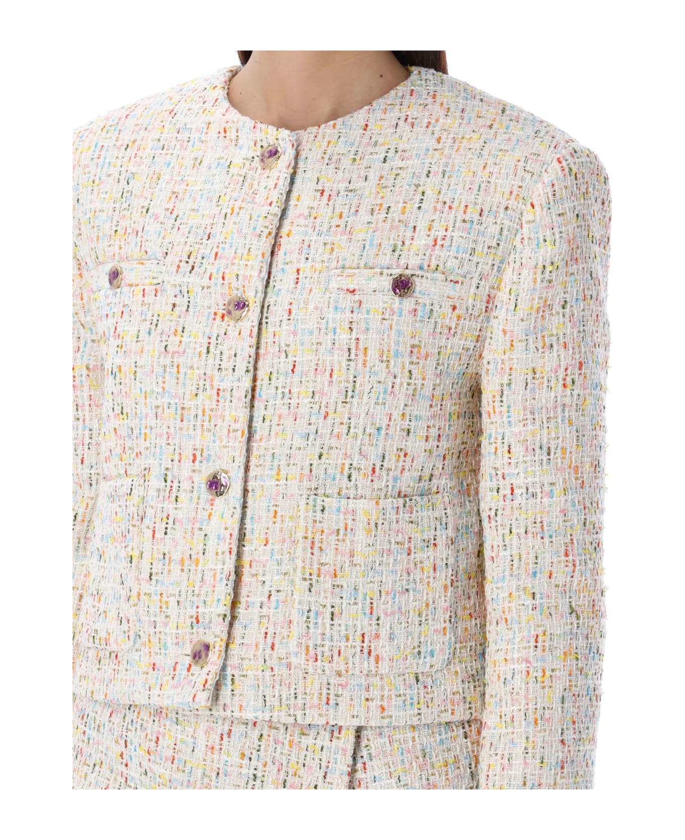 MSGM Tweed Cropped Jacket - WHITE MULTICOLOR