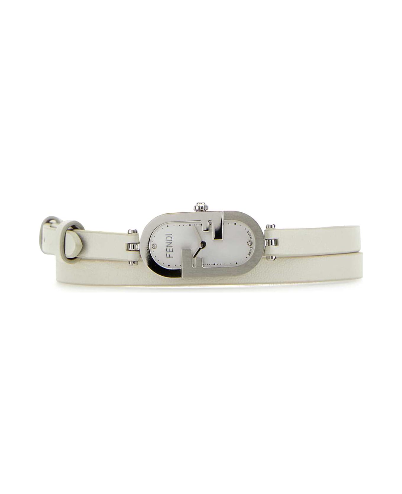 Fendi White Leather O Lock Vertical Watch - F0MW2 財布