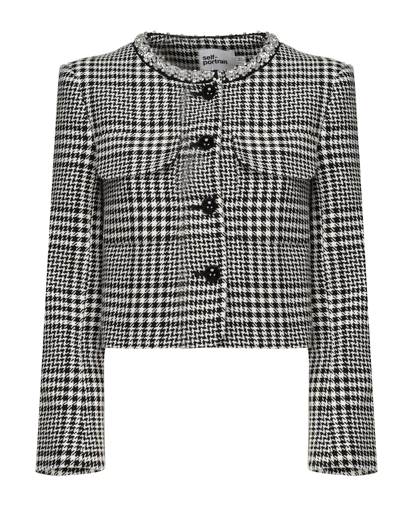 self-portrait Houndstooth Jacket With Crystals - Nero