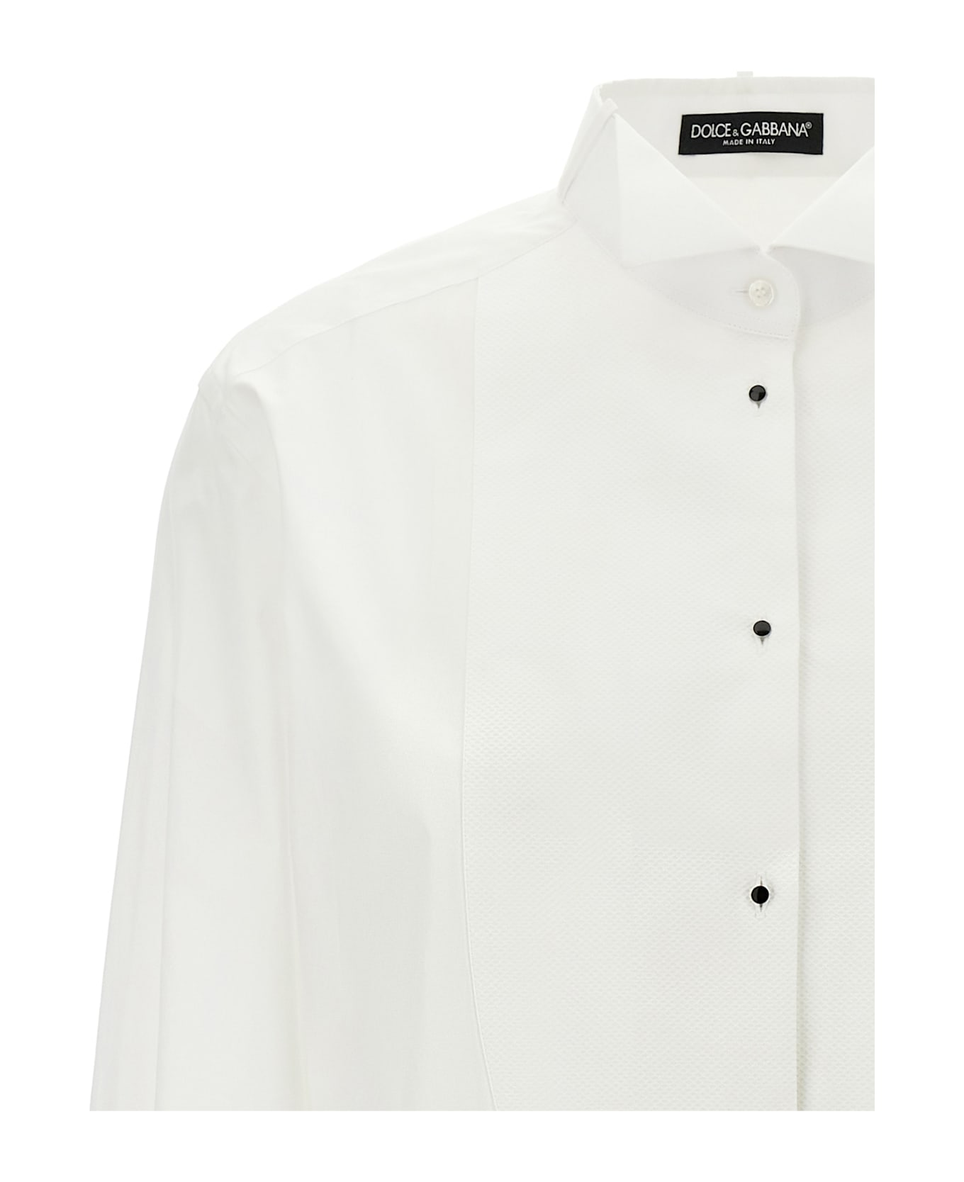 Dolce & Gabbana Piquet Plastron Shirt - White