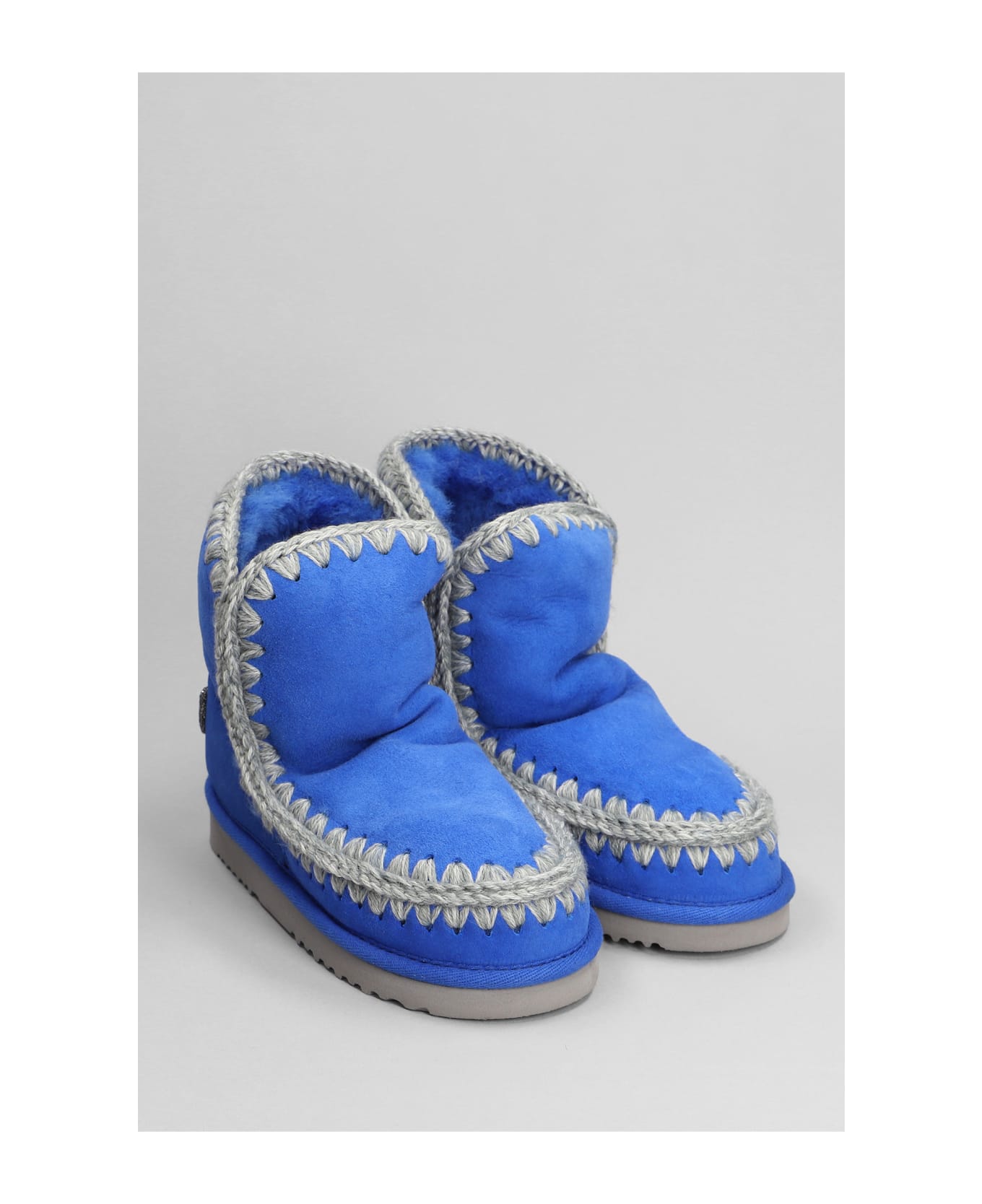 Mou Eskimo 18 Low Heels Ankle Boots In Blue Suede - Blue