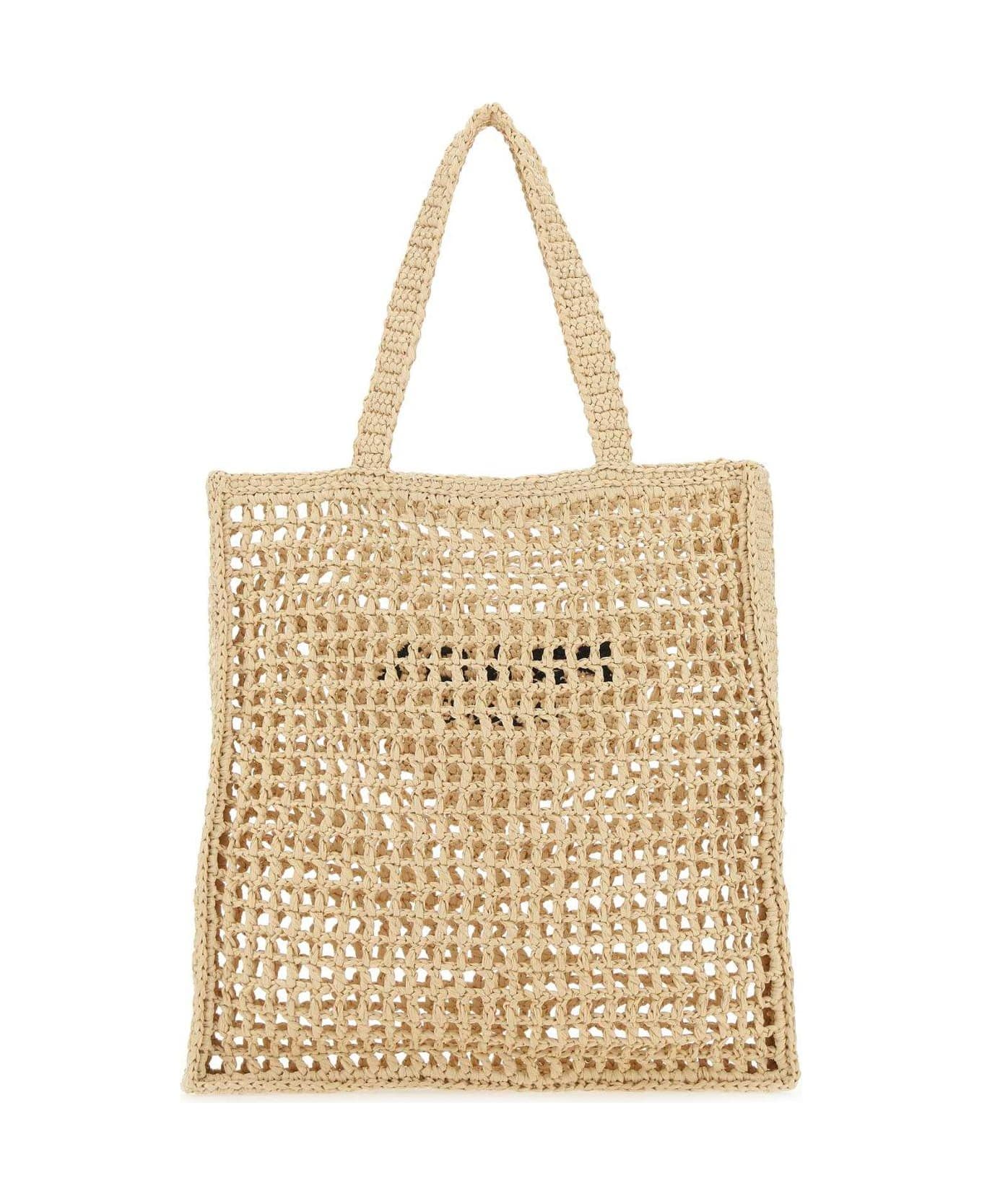 Prada Logo Embroidered Woven Tote Bag - NATURALE