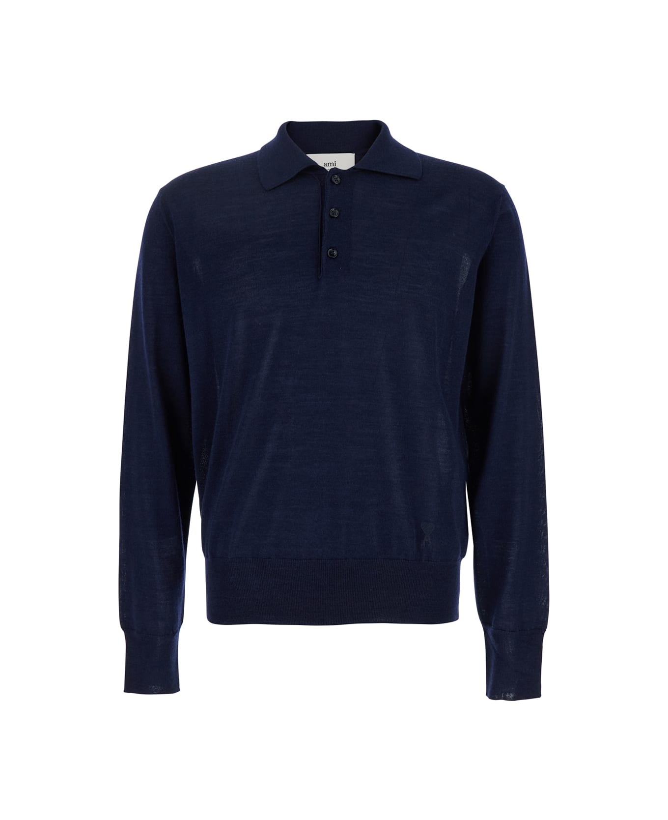Ami Alexandre Mattiussi Blue Polo Shirt With Tone-on-tone Embroidered Logo On The Front In Virgin Wool And Silk Blend Man - Blu