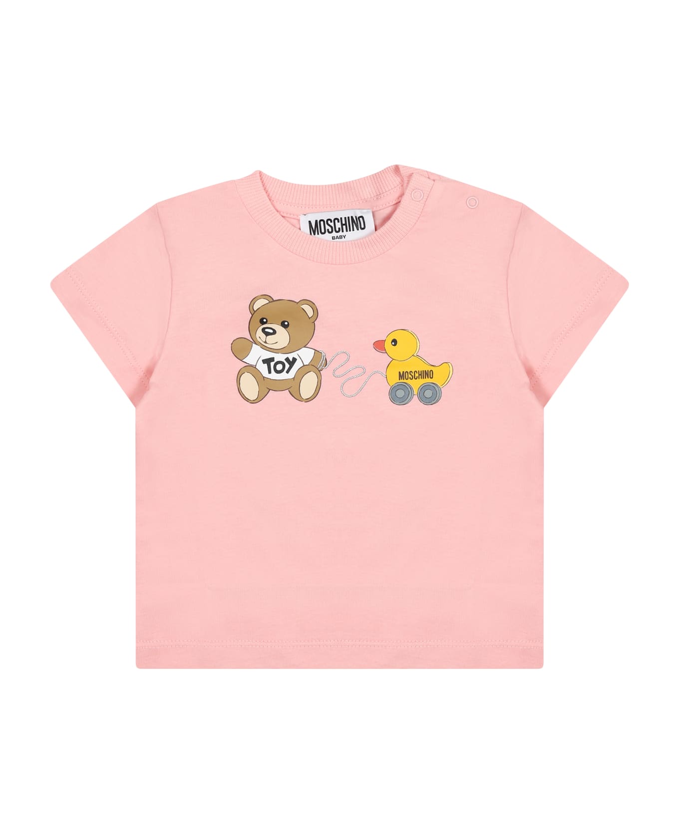 Moschino Pink T-shirt For Baby Girl With Teddy Bear And Duck - Pink Tシャツ＆ポロシャツ