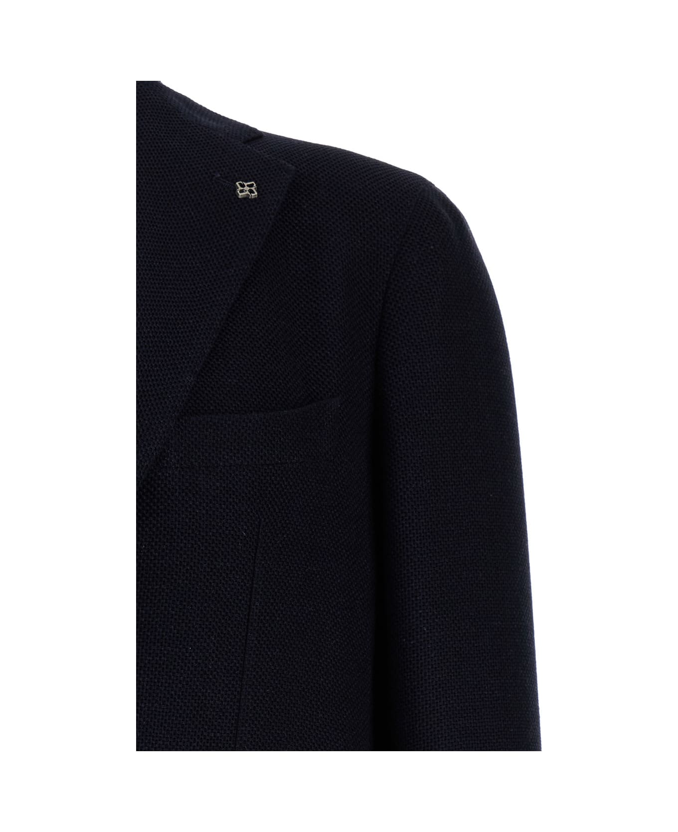 Tagliatore Blue Single-breasted Jacket With Logo Pin In Silk And Wool Man - Blu