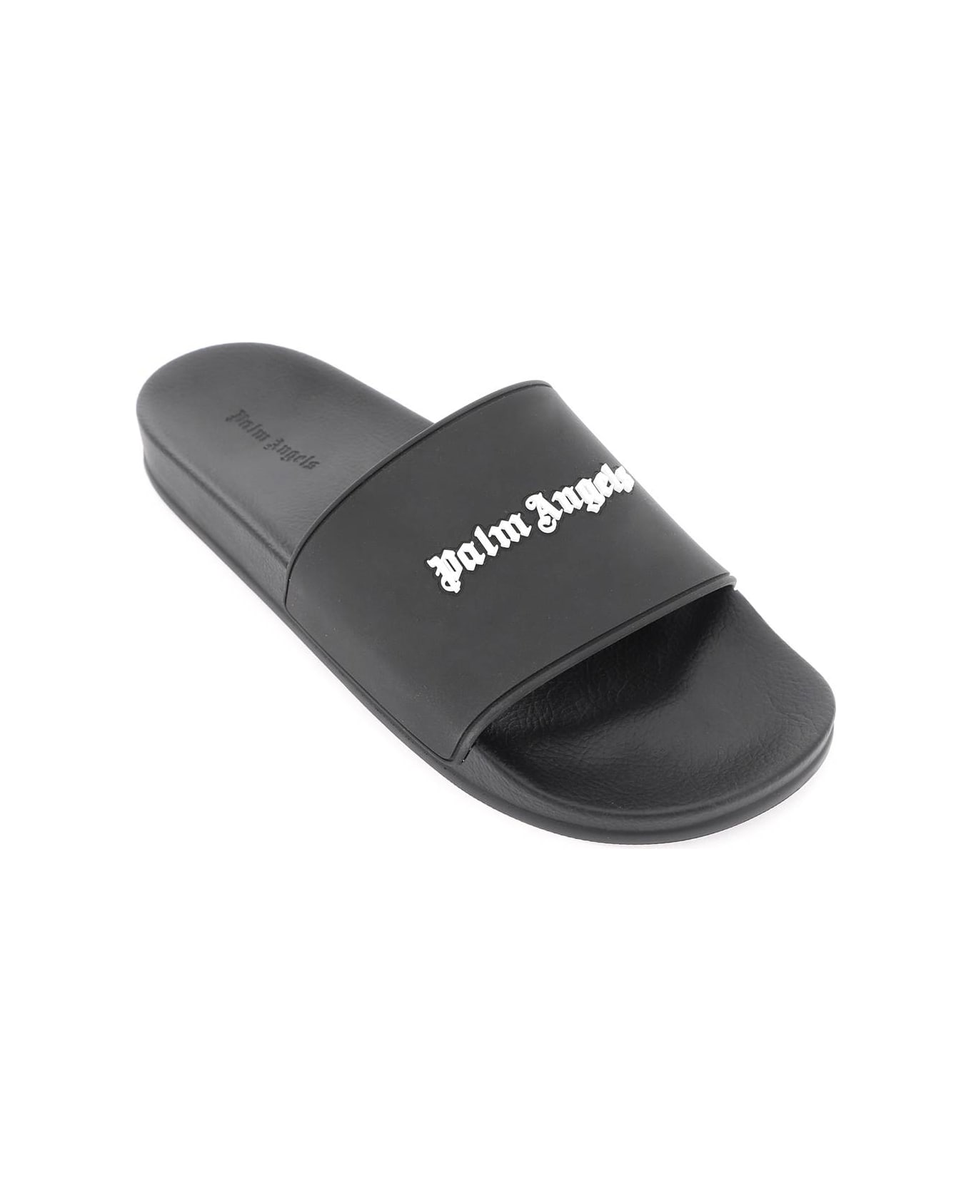 Palm Angels Logo Pool Sliders Slippers - Black White サンダル