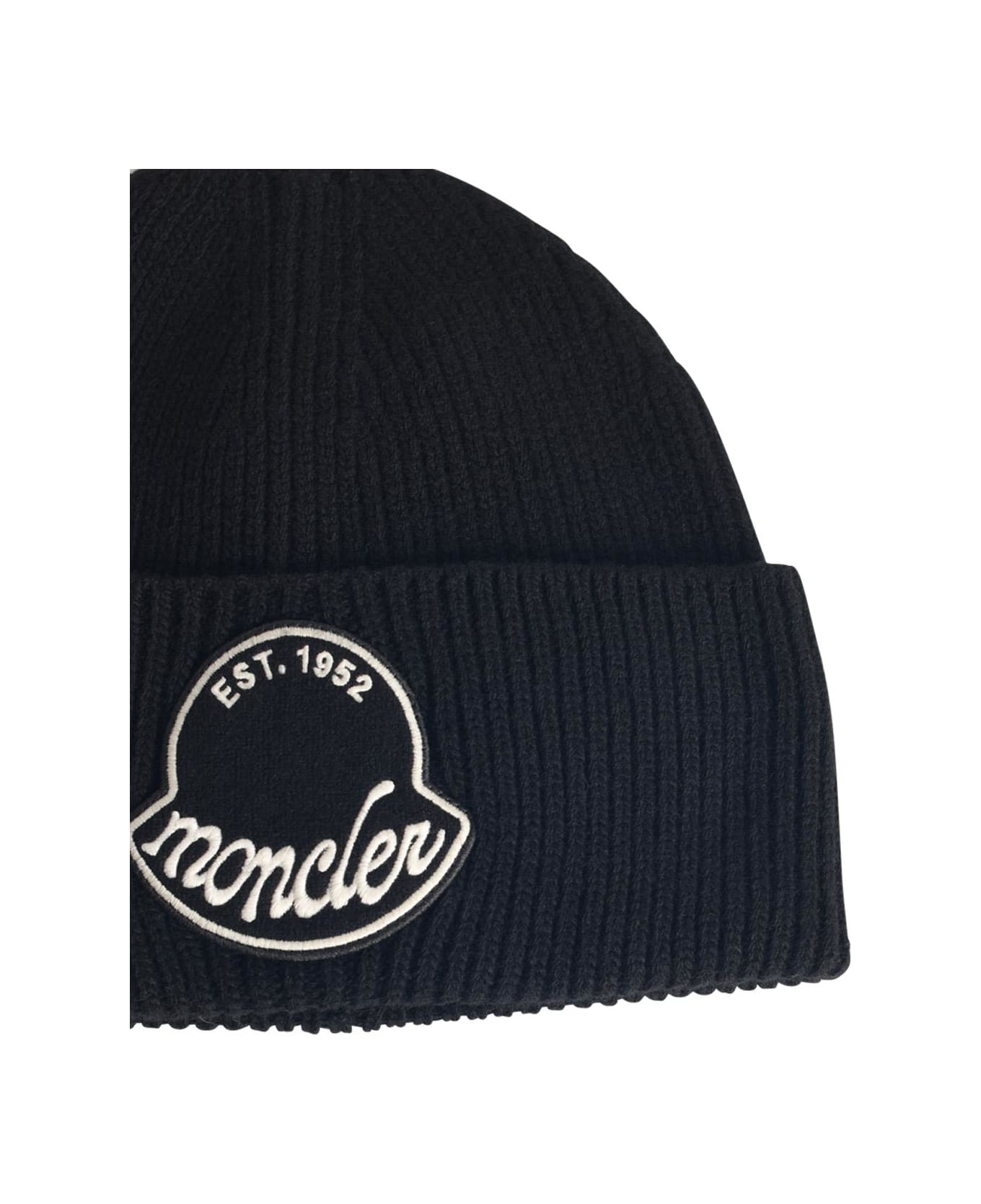 Moncler Black Virgin Wool Beanie - Black